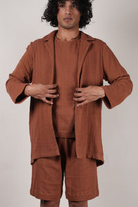 Mati JACKET Men's Crush Cotton Brown Shawl Jacket