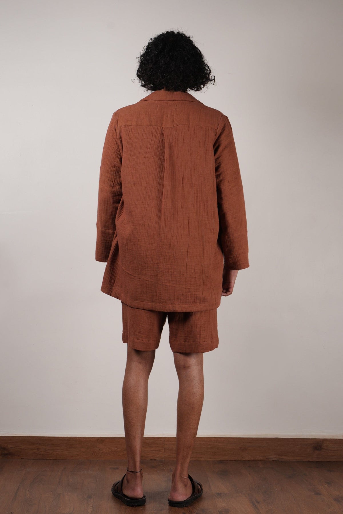 Mati JACKET Men's Crush Cotton Brown Shawl Jacket