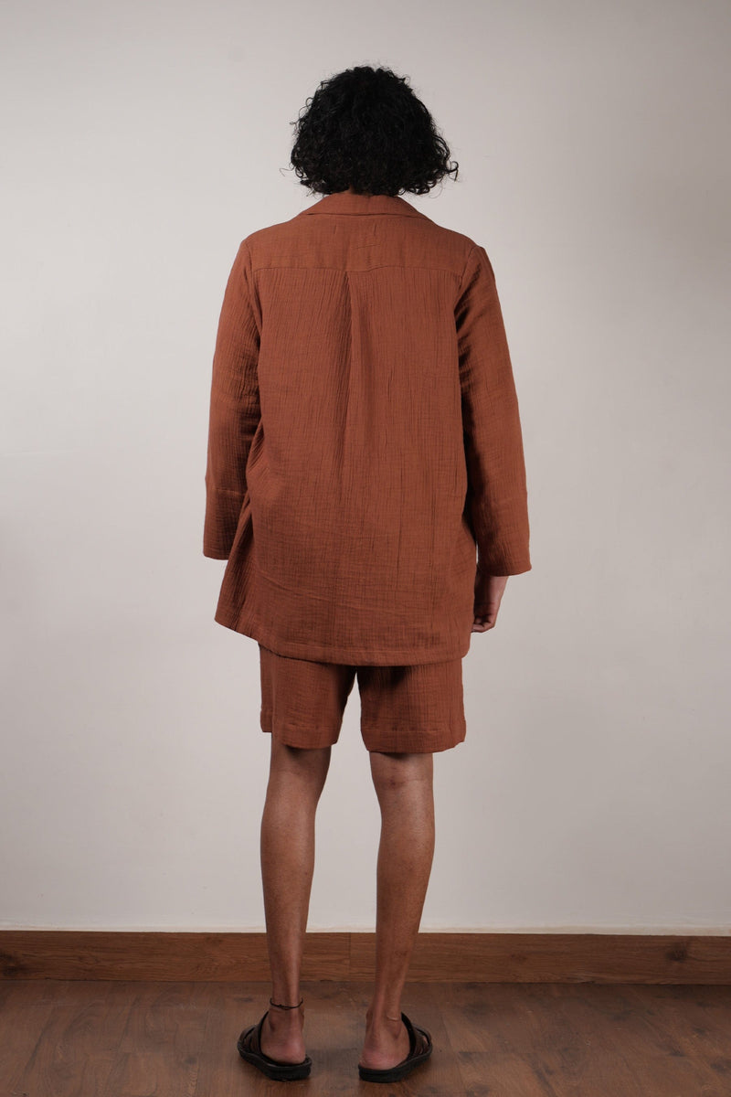 Mati JACKET Men's Crush Cotton Brown Shawl Jacket