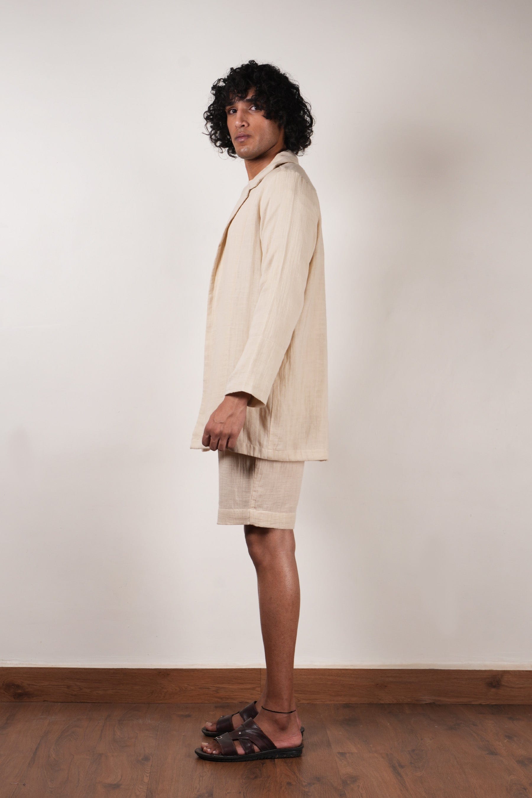 Mati JACKET Men's Crush Cotton Cream Shawl Jacket
