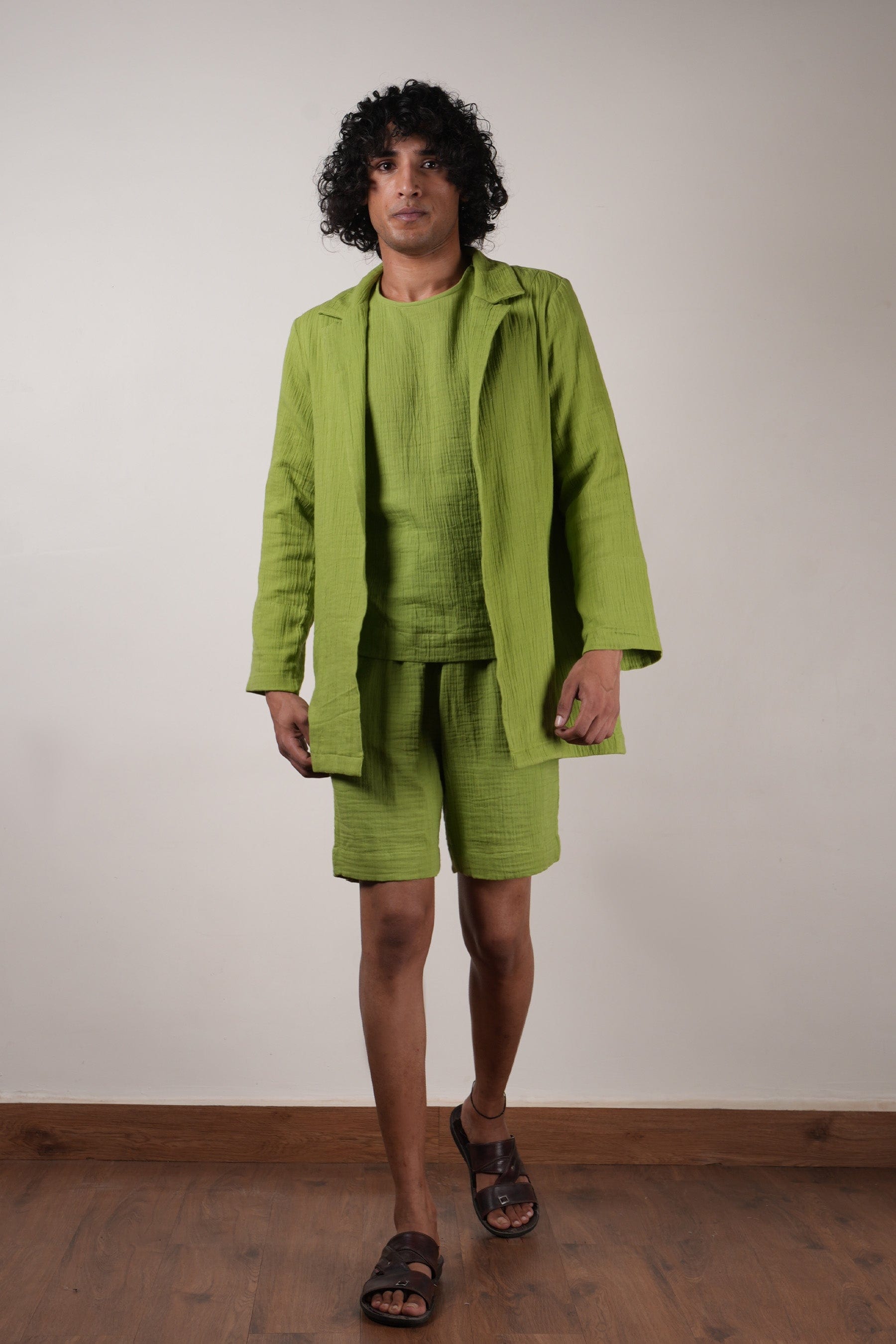 Mati JACKET Men's Crush Cotton Green Shawl Jacket