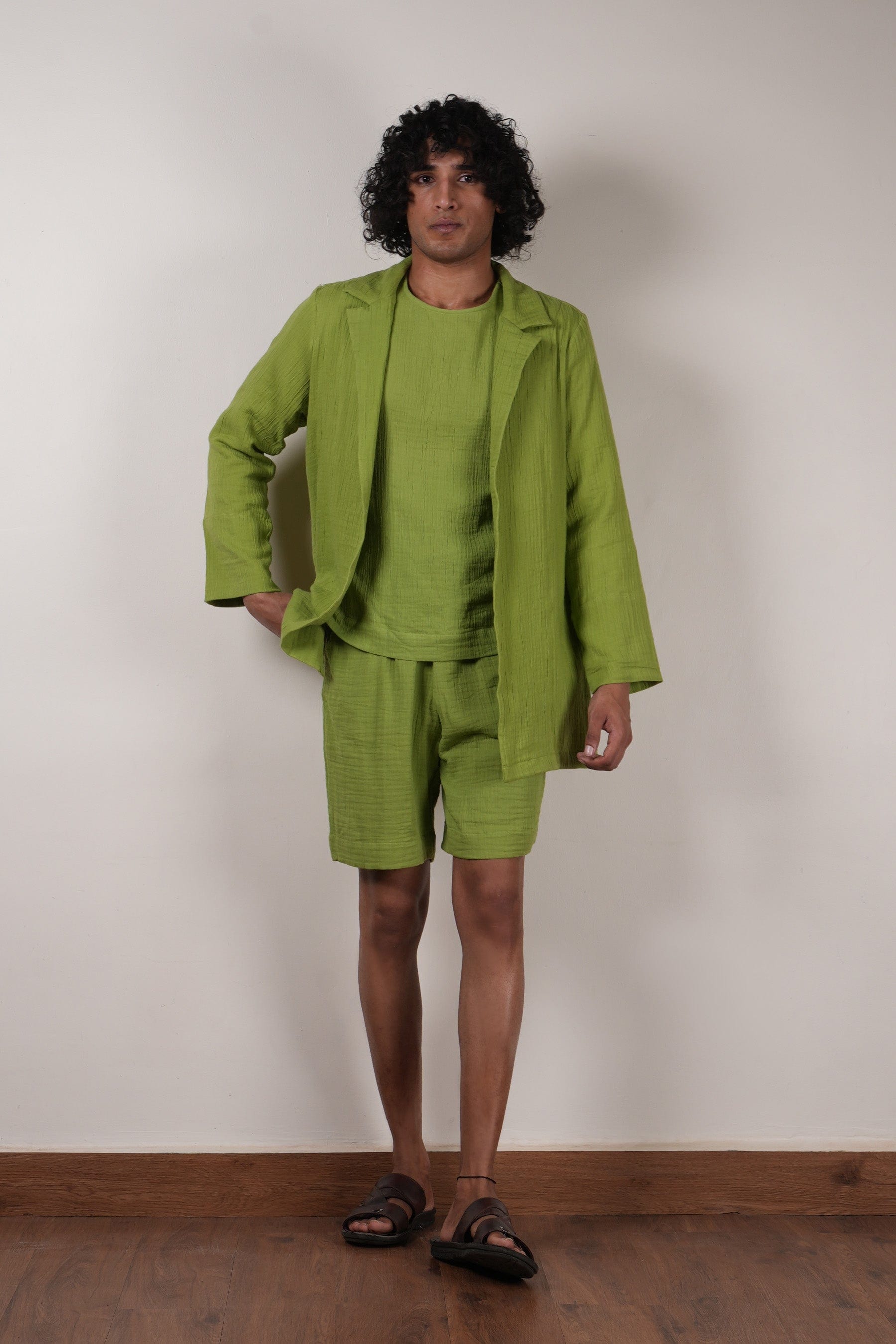 Mati JACKET Men's Crush Cotton Green Shawl Jacket