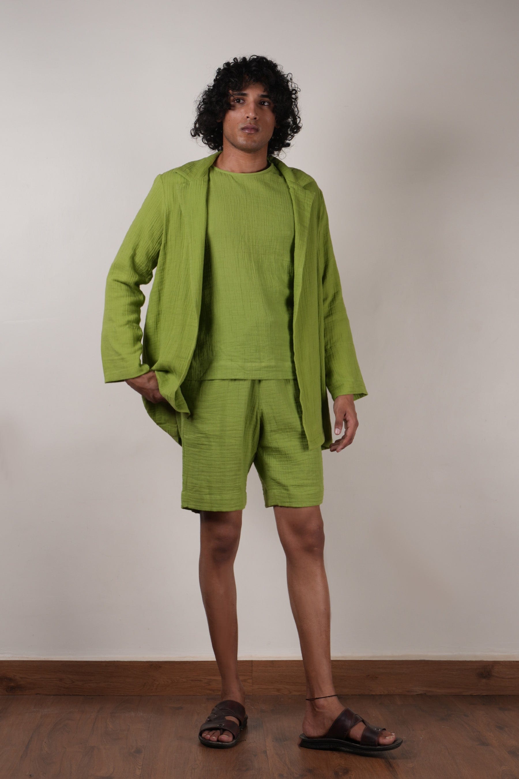 Mati JACKET Men's Crush Cotton Green Shawl Jacket