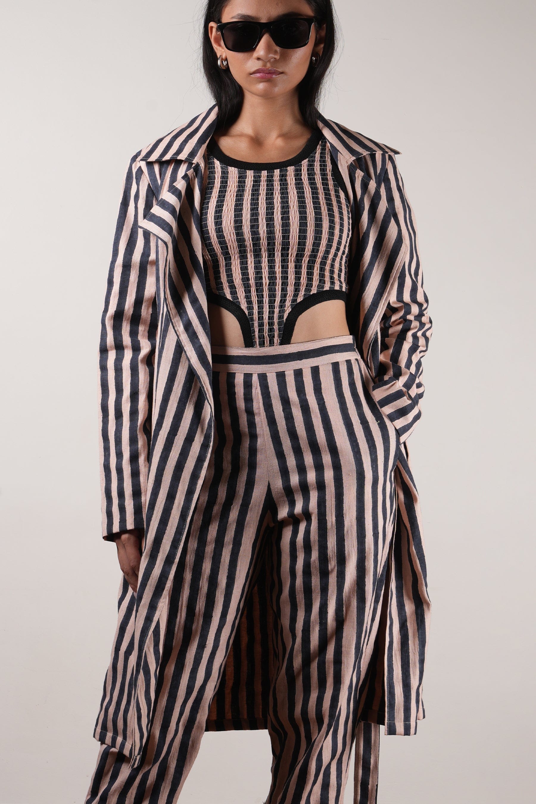 Mati JACKET Pink with Charcoal Block Printed Trench Jacket