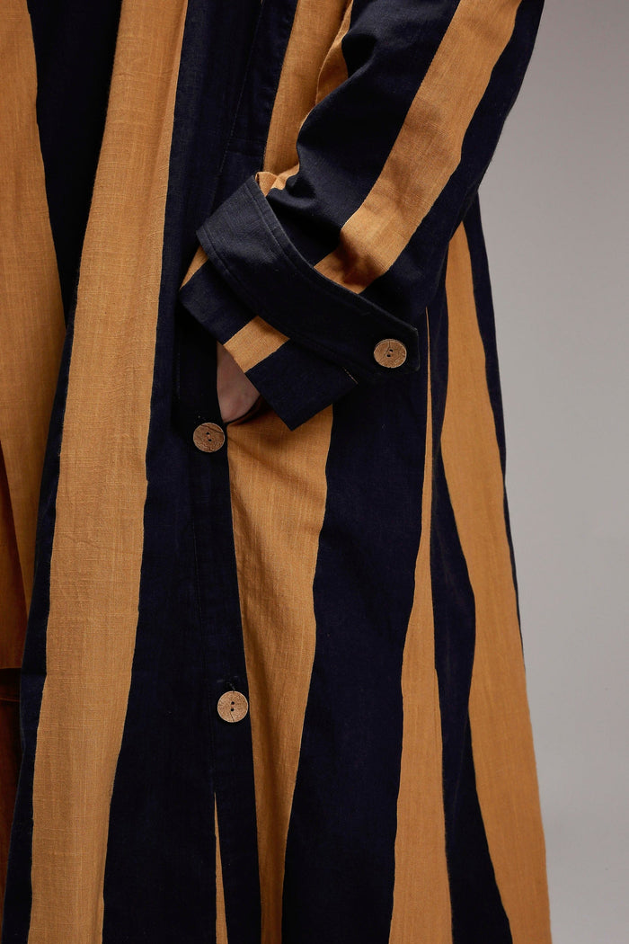Mati JACKET Tan-Brown Big Striped Trench Jacket