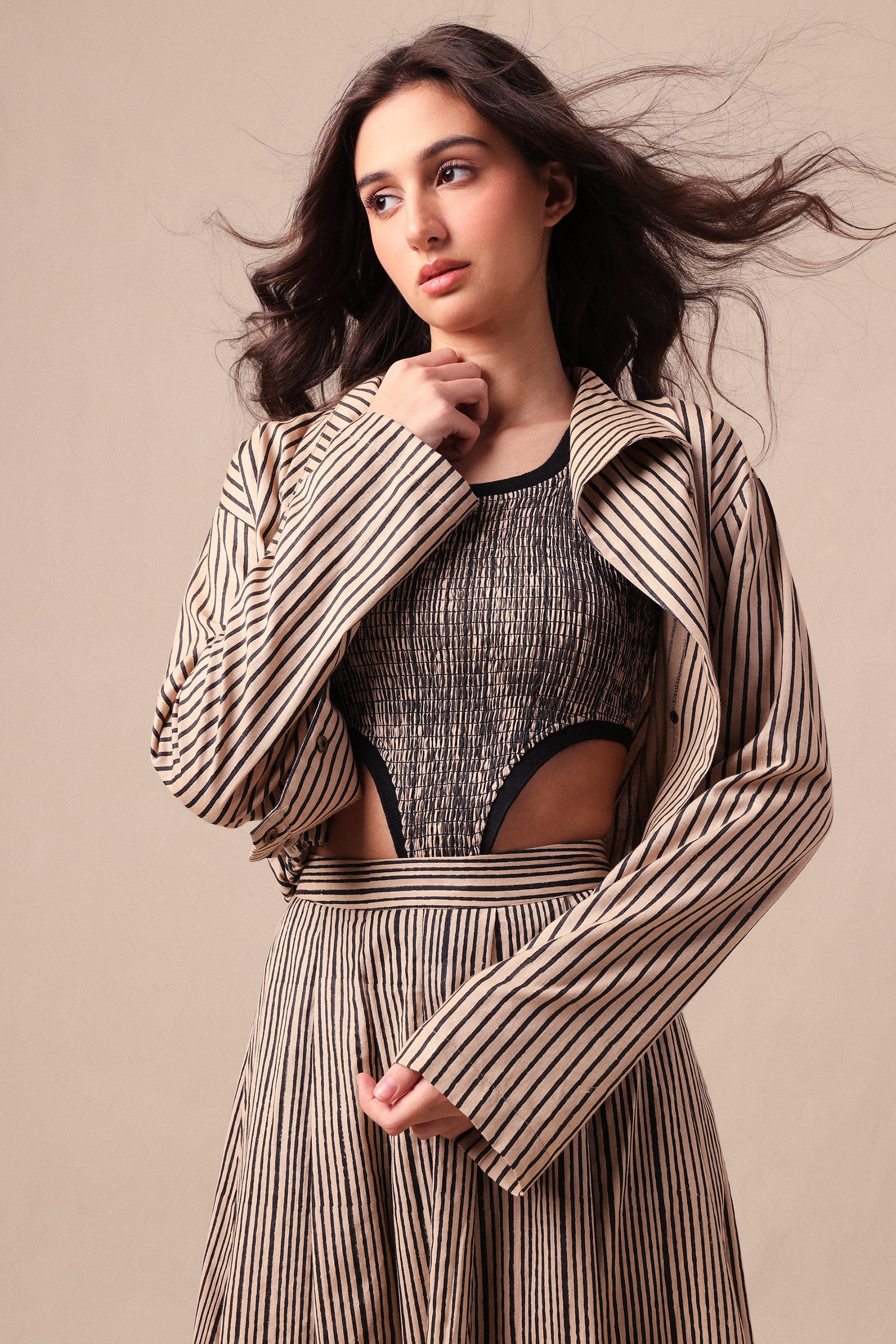 Mati JACKET XS Charcoal Striped Crop Jacket