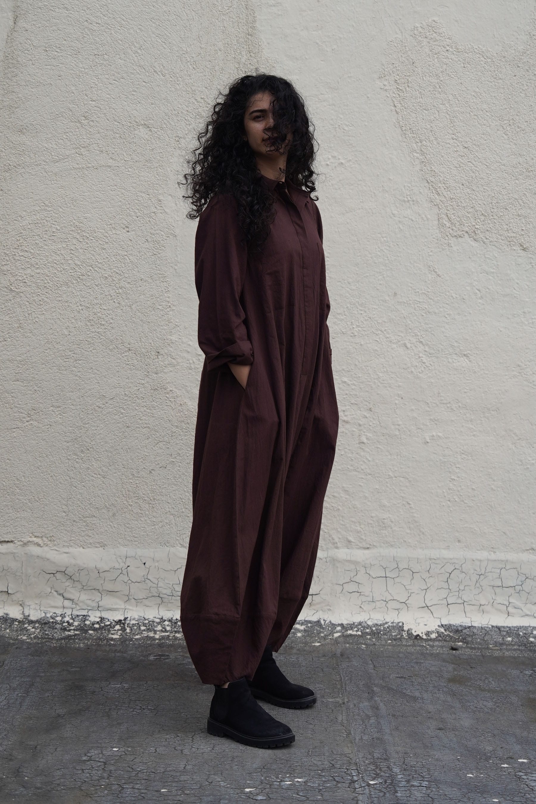 Mati JUMPSUIT Brown Collar Sleeve Suga Jumpsuit