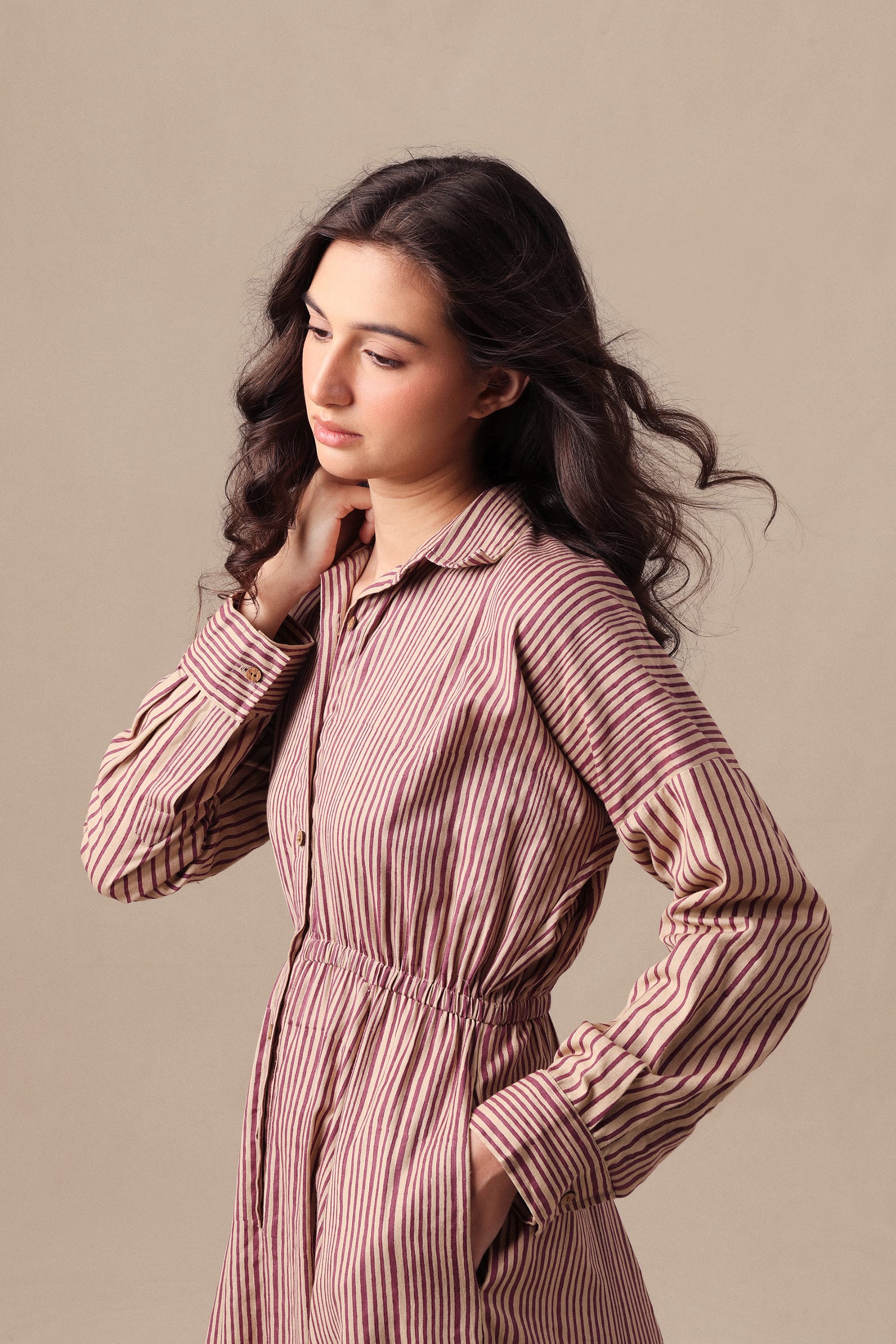 Mati JUMPSUIT Mauve Striped Shirt Sphara Jumpsuit
