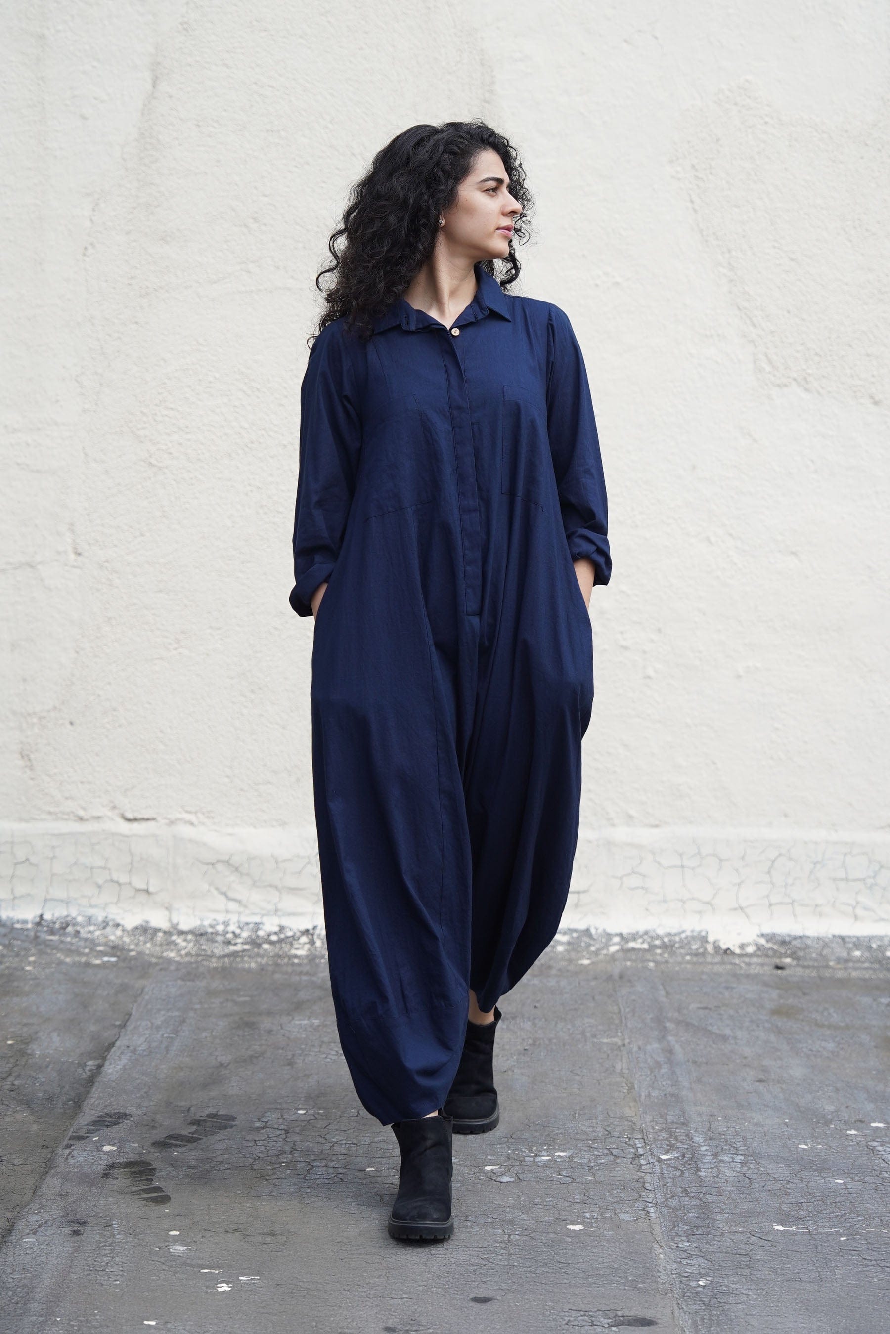 Mati JUMPSUIT XS Blue Collar Sleeve Suga Jumpsuit