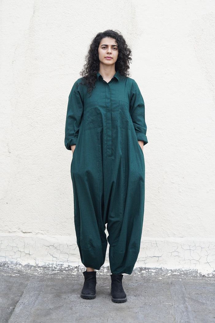 Mati JUMPSUIT XS Green Collar Sleeve Suga Jumpsuit