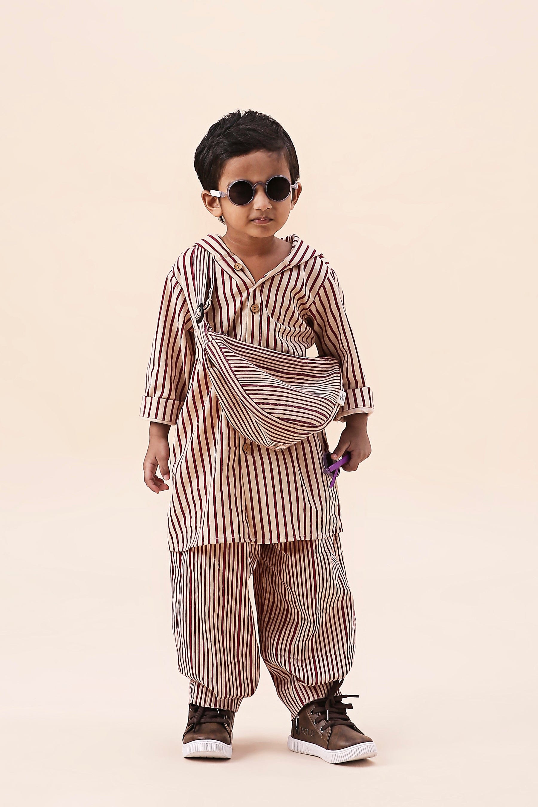 Mati Outfit Sets 0-6 months Mini MATI Boy's Hooded Mauve Striped Set (2 PCS)