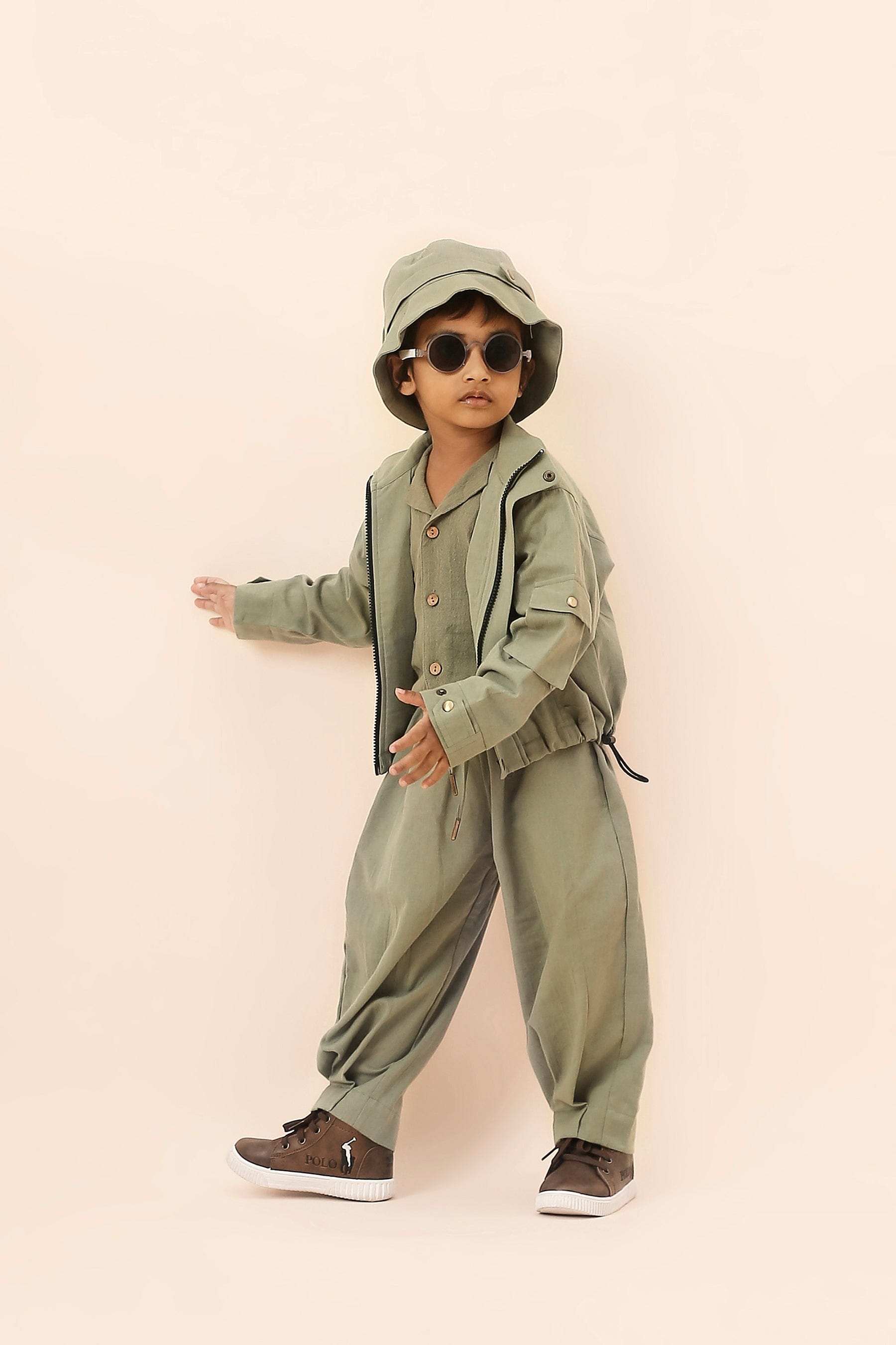 Mati Outfit Sets 0-6 months Mini MATI Boys Green Safari Crop Set (3 PCS)