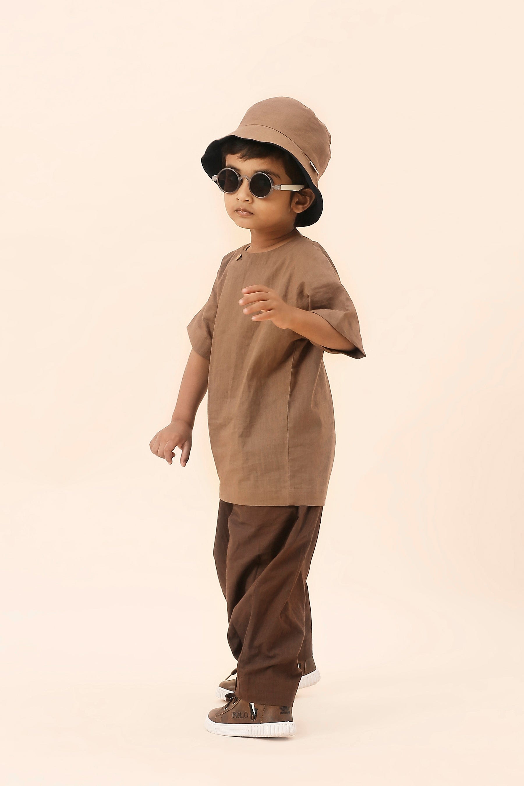 Mati Outfit Sets 0-6 months Mini MATI Boys Overlap Shirt & Trouser Set - Beige & Brown (2 PCS)