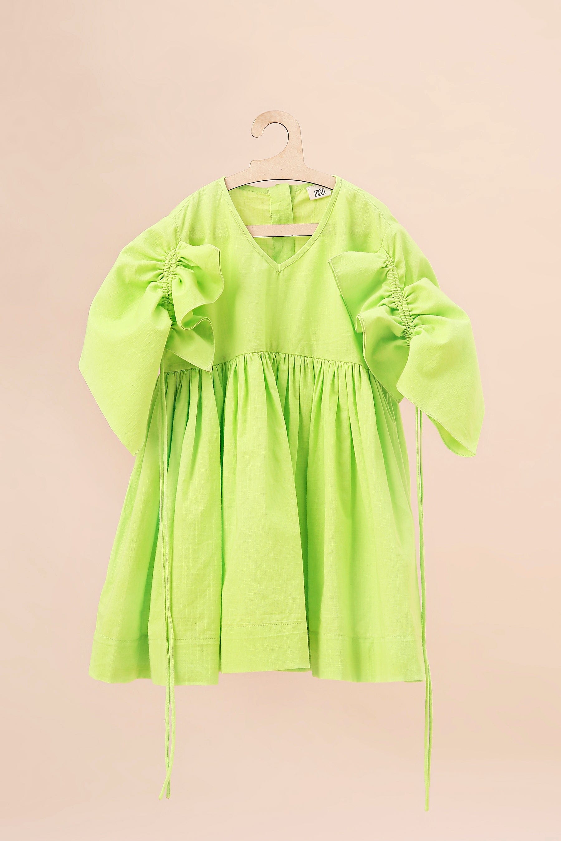 Mati Outfit Sets 0-6 months Mini MATI Girls Neon Green Ruffle Sleeve Dress