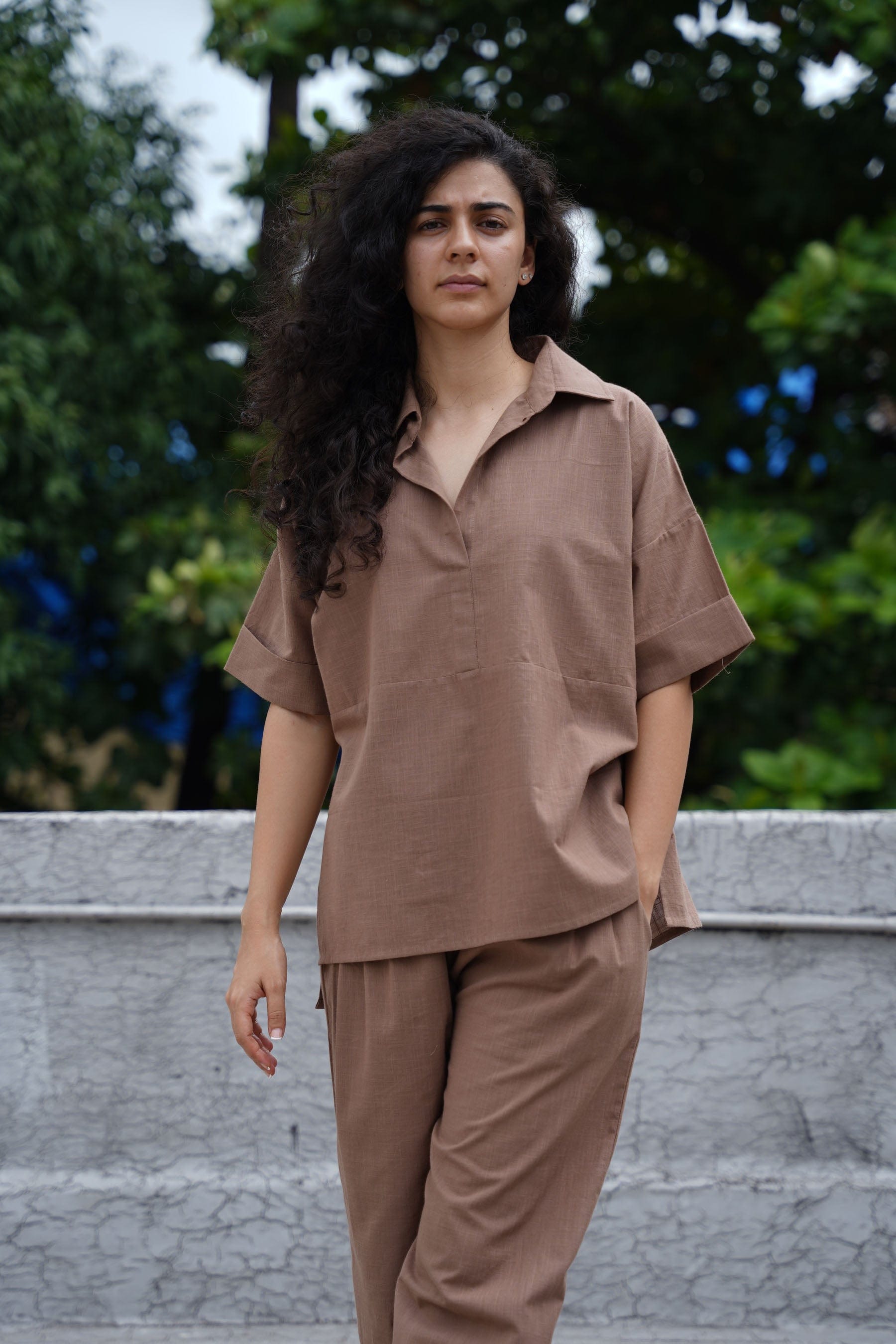 Mati Outfit Sets Beige Ekin Shirt & Hera Cotton Co-Ord Set (2 PCS)