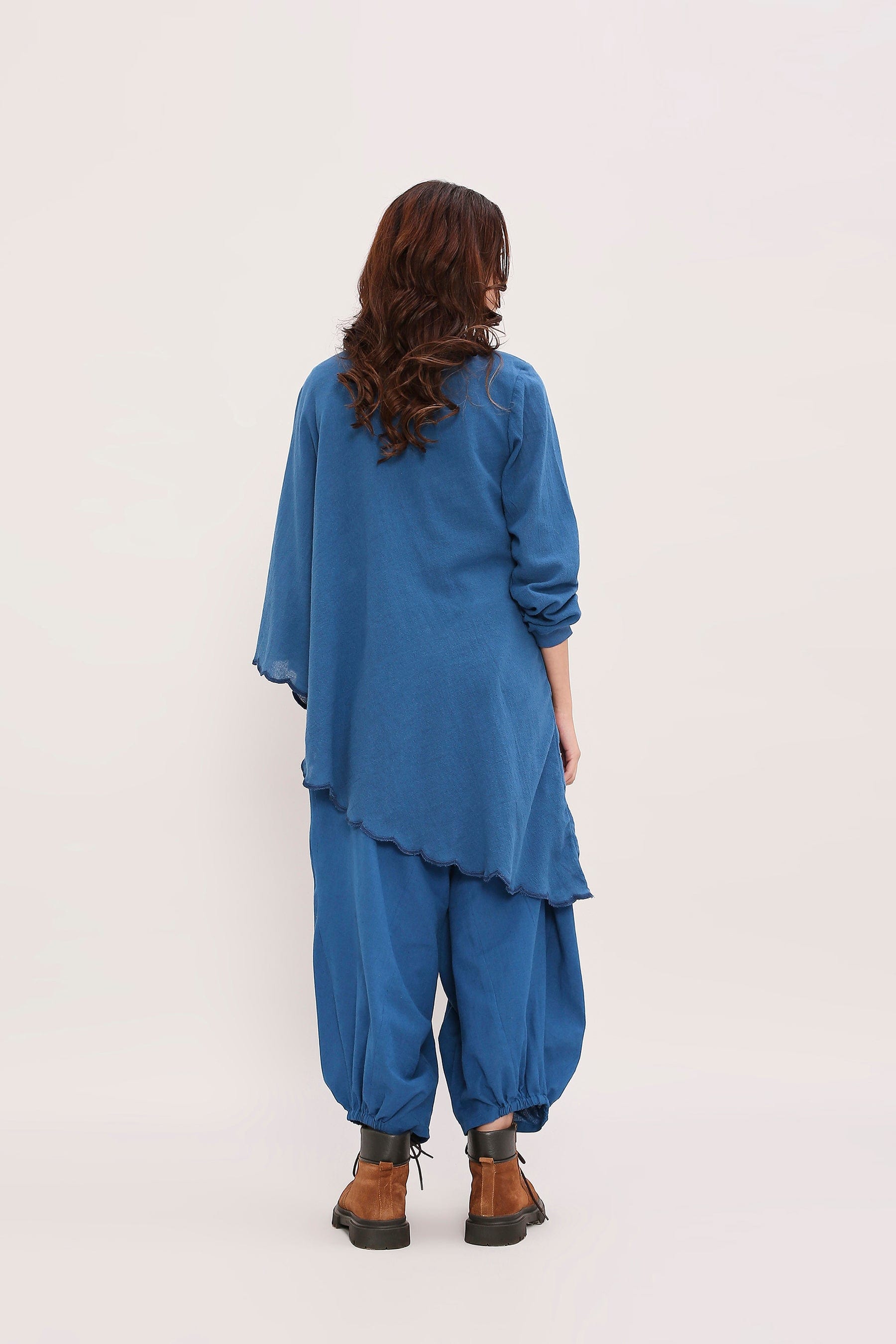 Mati Outfit Sets Blue Ribbed Scallop Tunic Set (2 PCS)