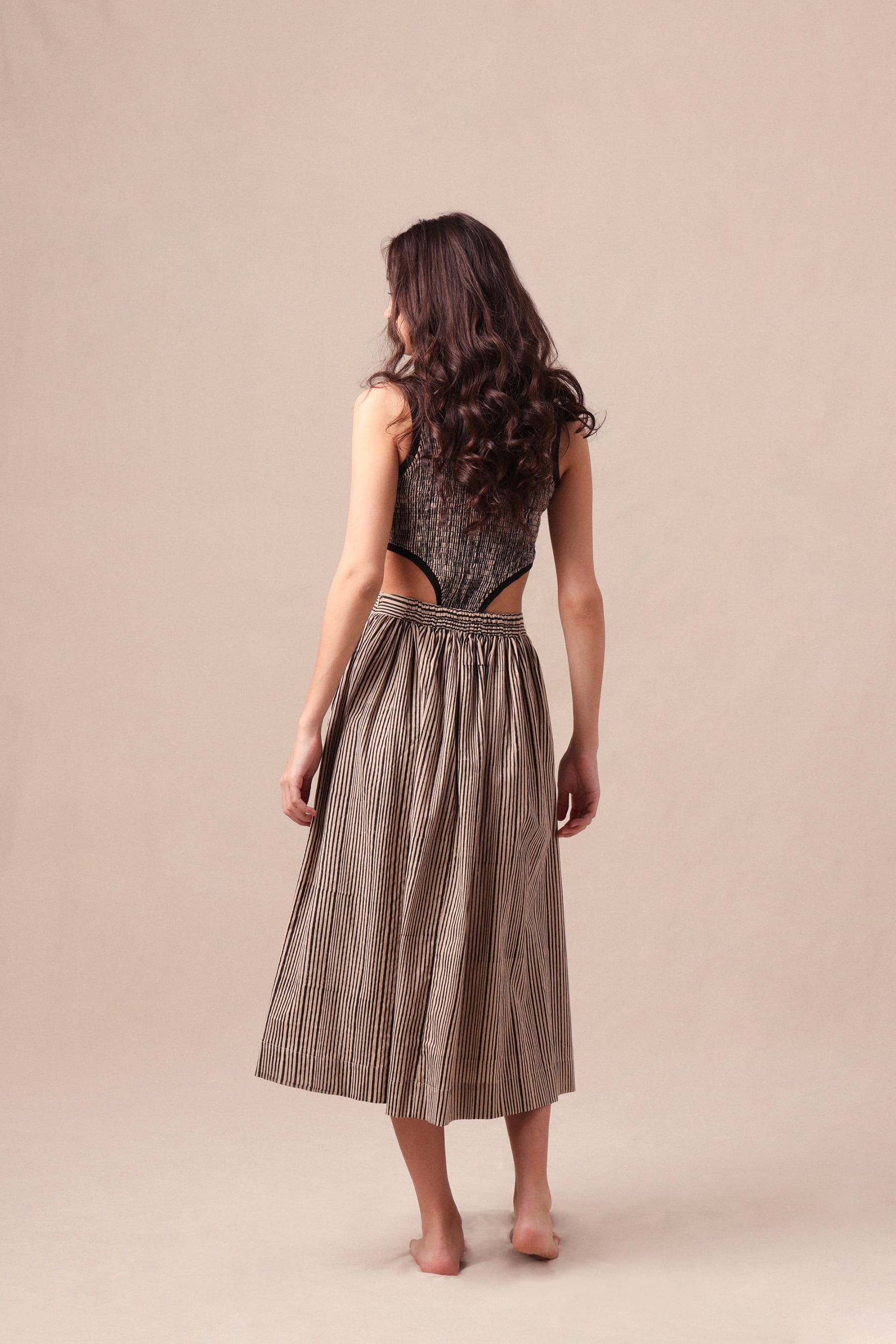 Mati Outfit Sets Charcoal Striped Bodysuit & Box Pleated Skirt Co-Ord Set (2 PCS)