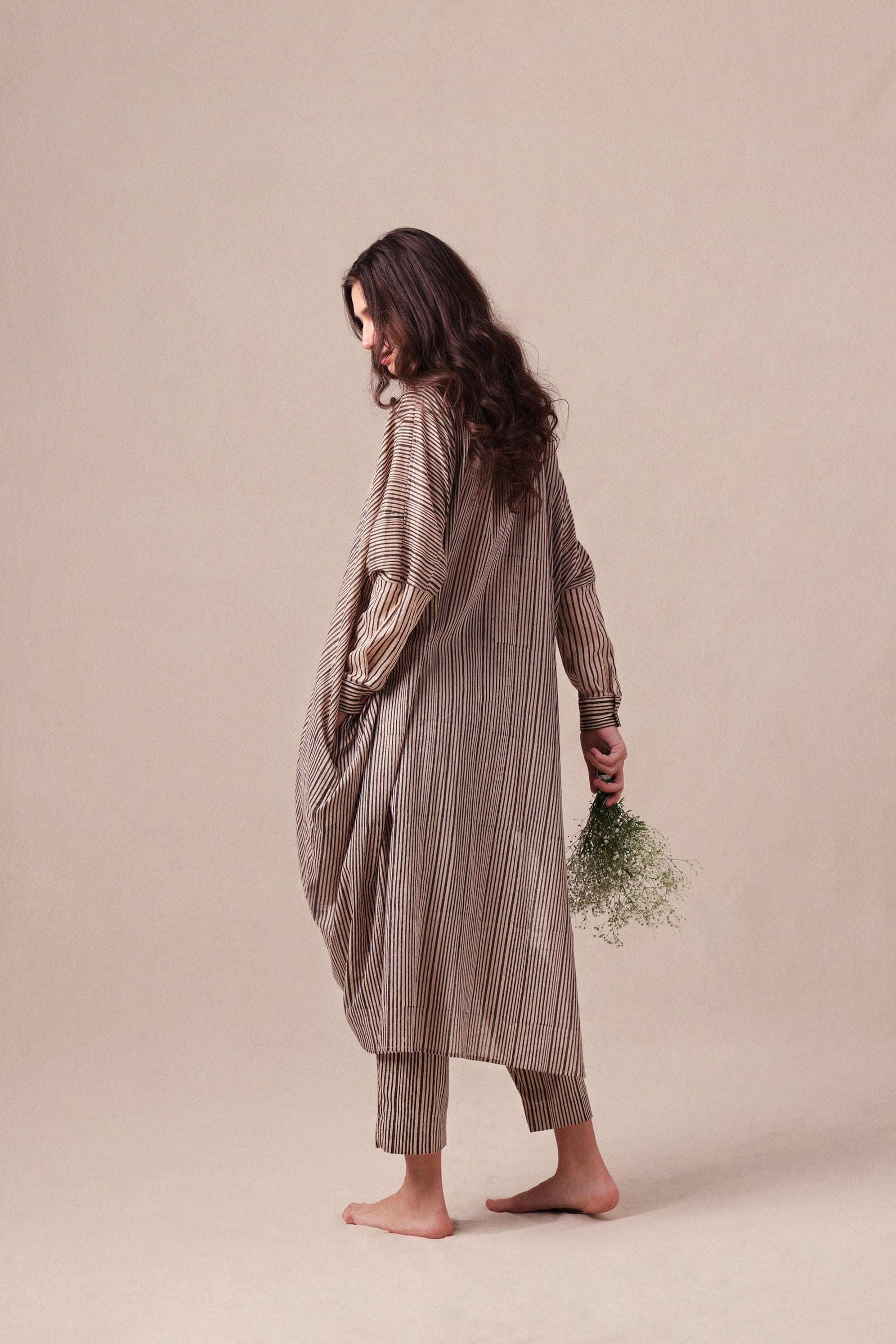 Mati Outfit Sets Charcoal Striped Shirt Cowl Tunic & SE Pants Co-Ord Set (2 PCS)