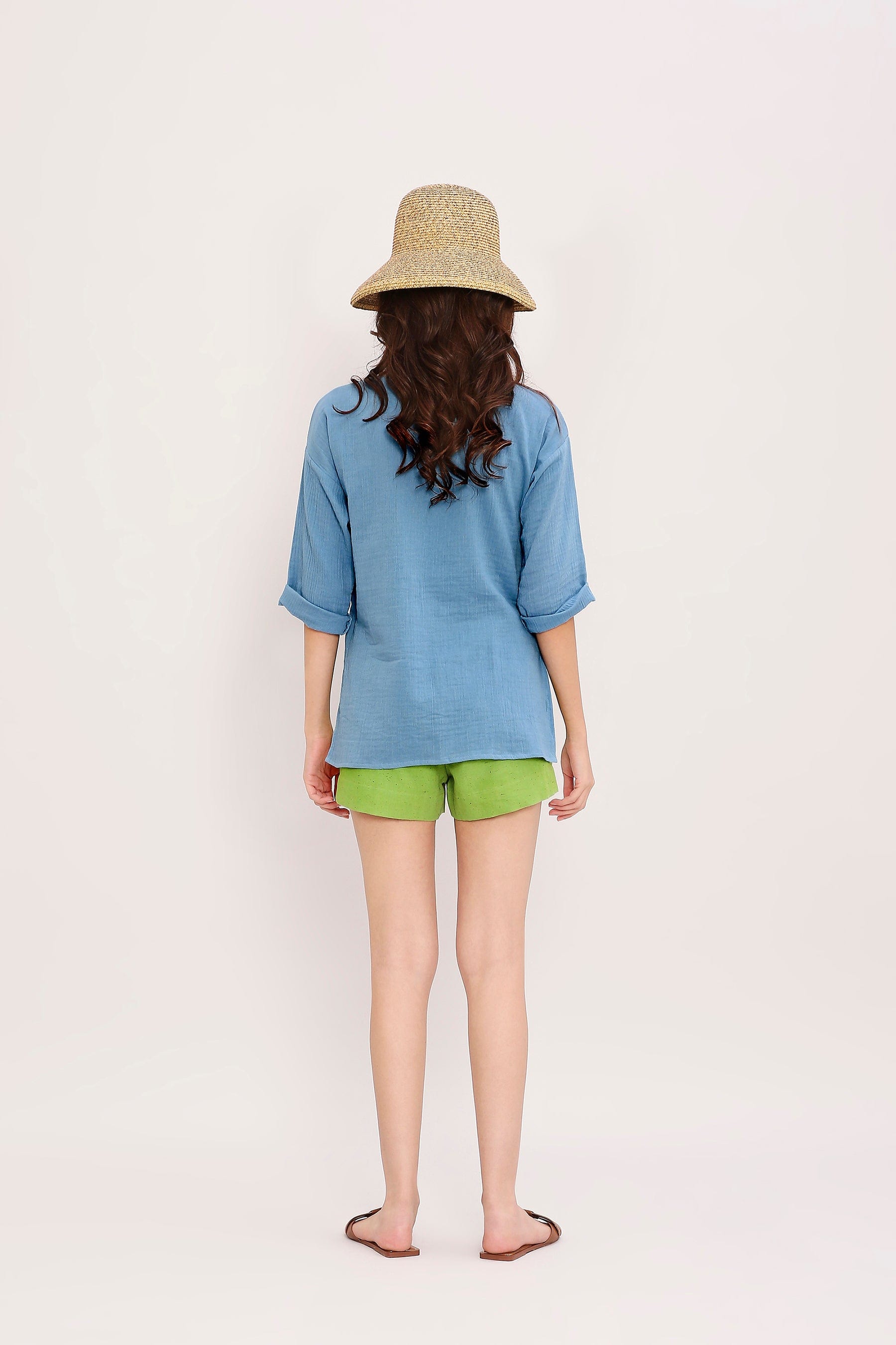 Mati Outfit Sets Coco Blue Embroidered Top & Green Shorts Set (2 PCS)