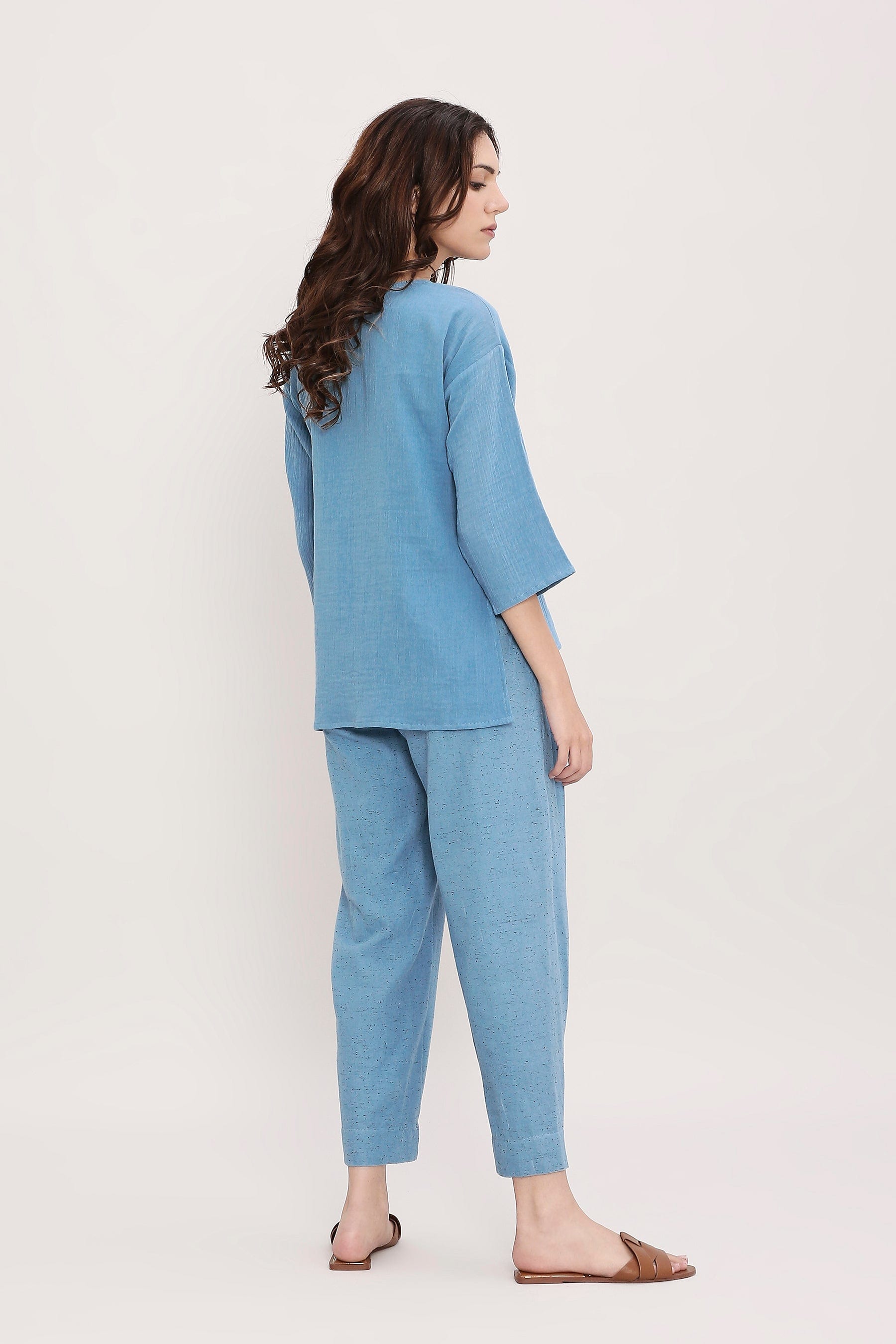 Mati Outfit Sets Coco Blue Embroidered Top & Pants Set (2 PCS)
