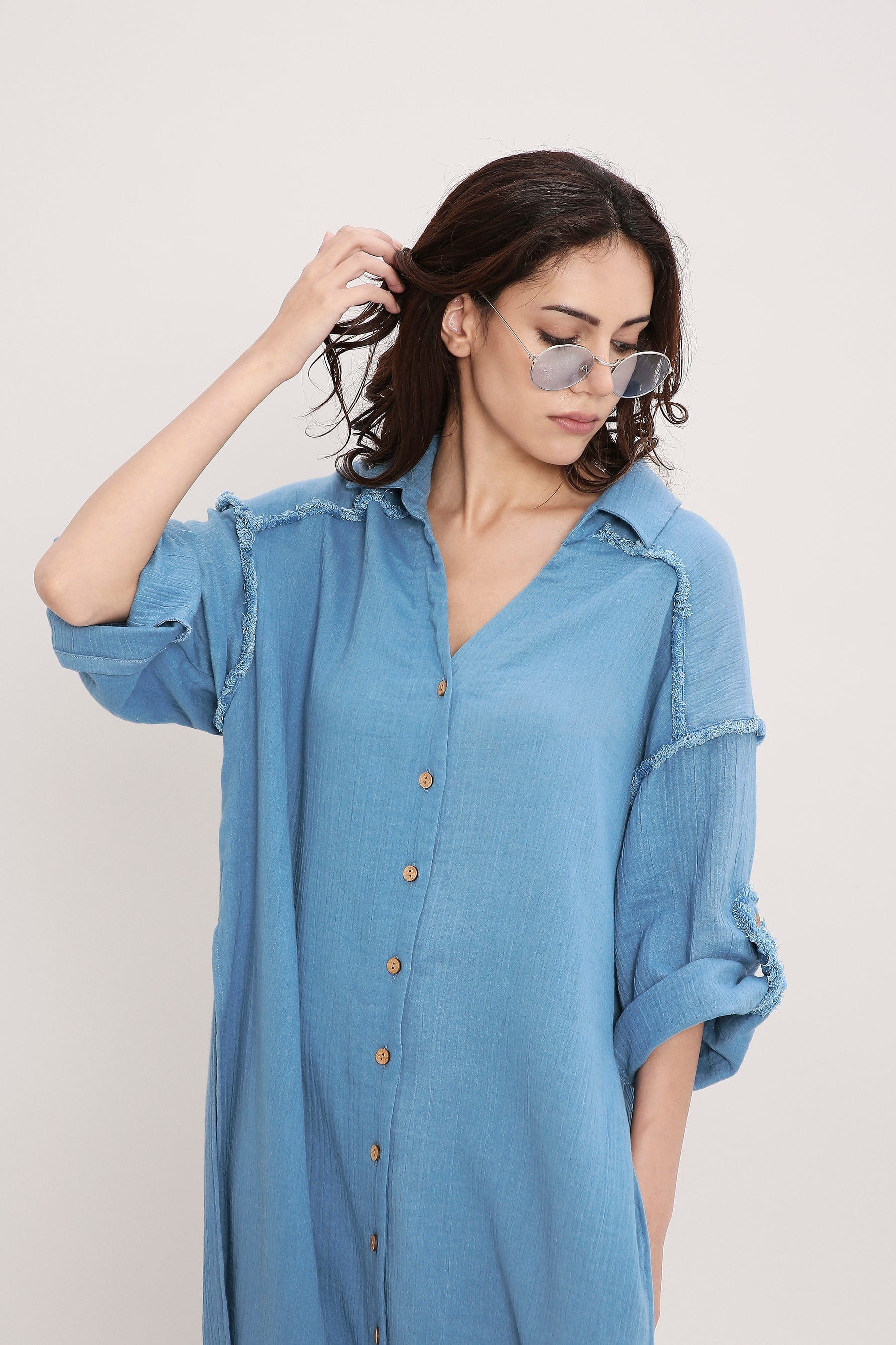 Mati Outfit Sets Coco Blue Fringed Shirt Set (2 PCS)