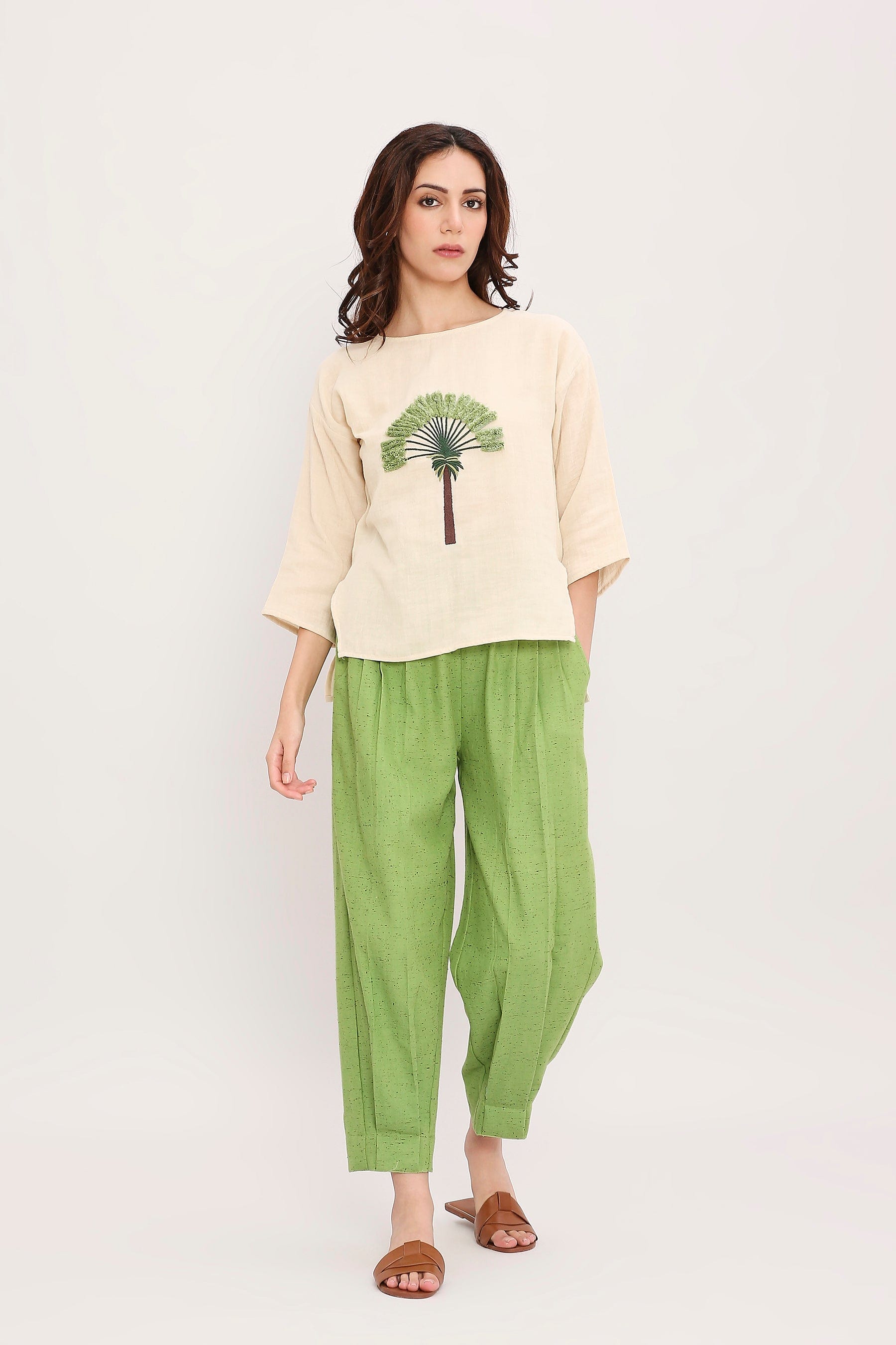 Mati Outfit Sets Coco Cream Embroidered Top & Pants Set (2 PCS)