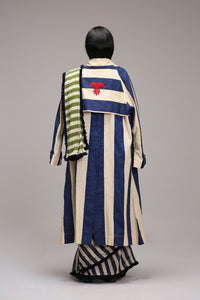 Mati Outfit Sets Egg-Shell Bodysuit with Trench & Dual Striped Saree Set (3 PCS)