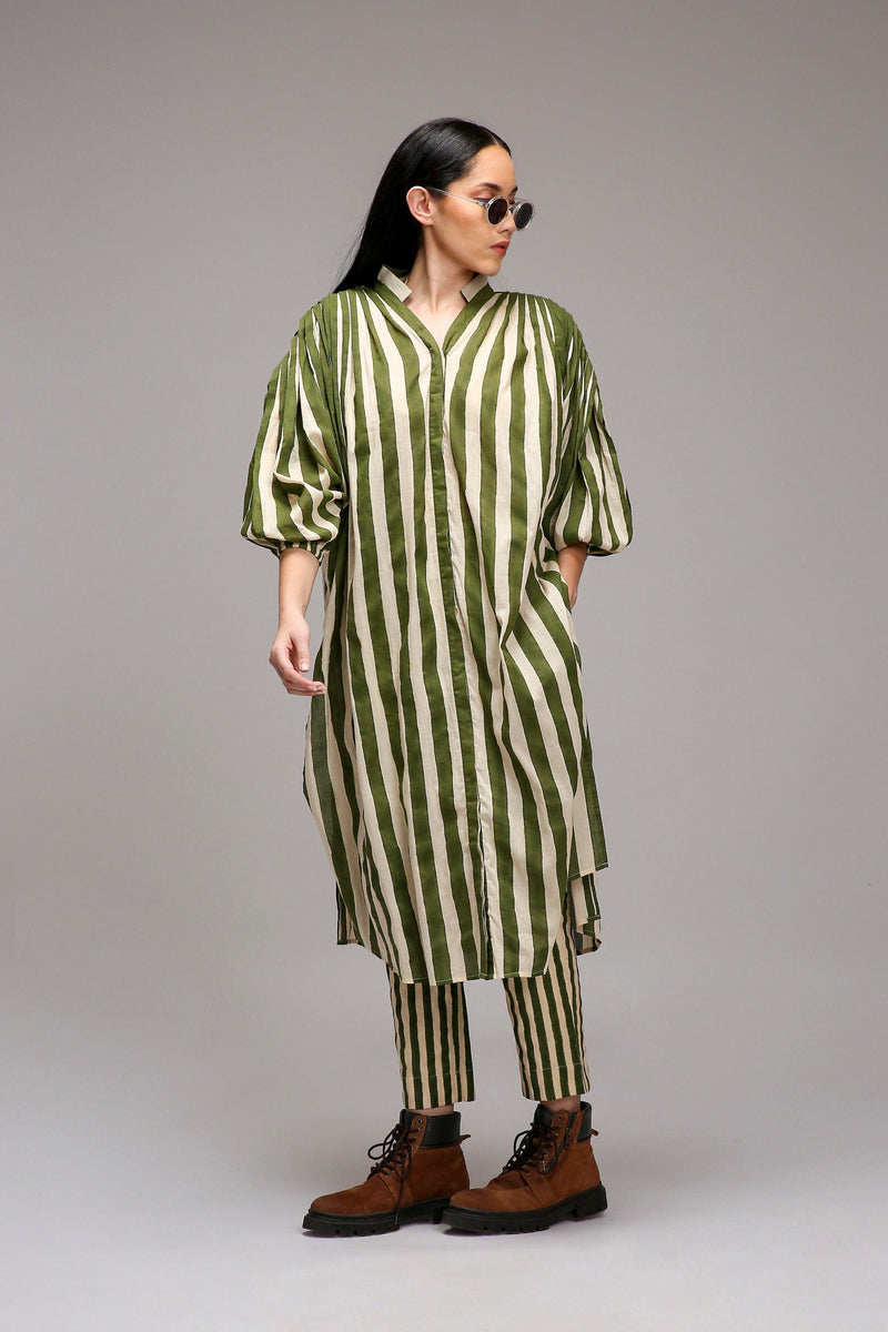 Mati Outfit Sets Egg-Shell Green Striped Baha Tunic Set (2 PCS)