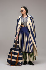 Mati Outfit Sets Egg-Shell Trench Bodysuit Dual Striped Skirt Set (3 PCS)