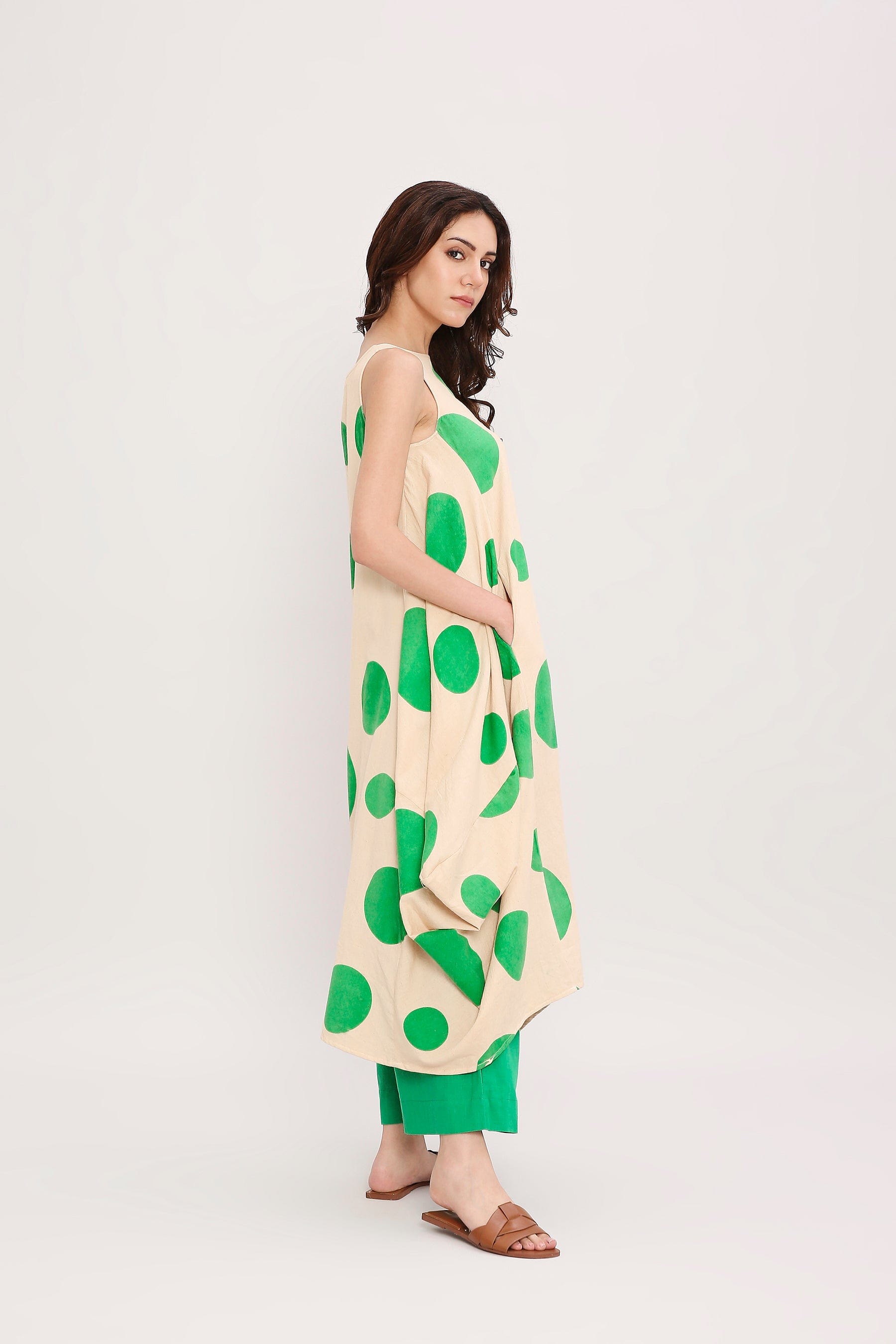 Mati Outfit Sets Green Hand Block Printed Polka Vari Co-Ord Set (2 PCS)