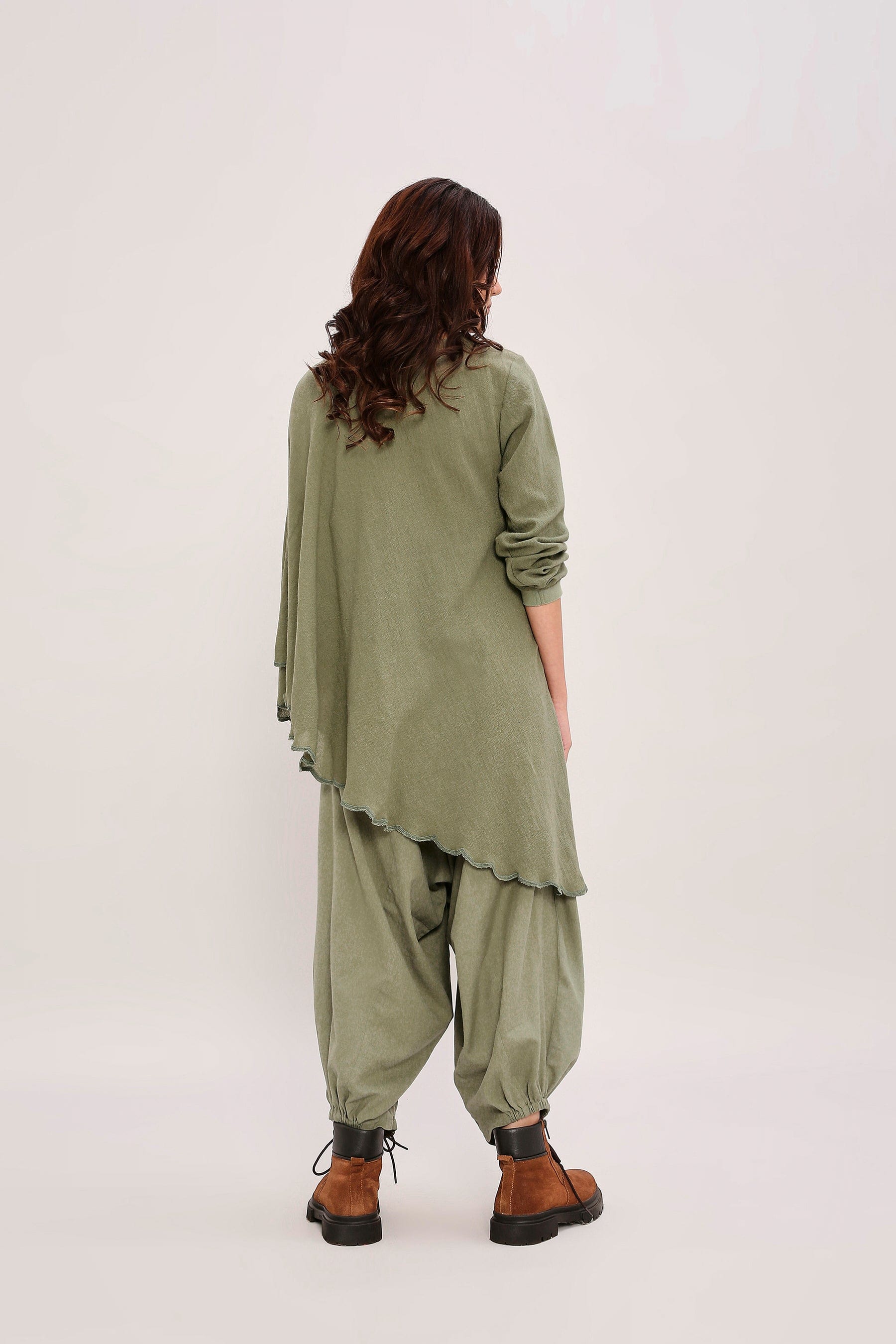 Mati Outfit Sets Green Ribbed Scallop Tunic Set (2 PCS)