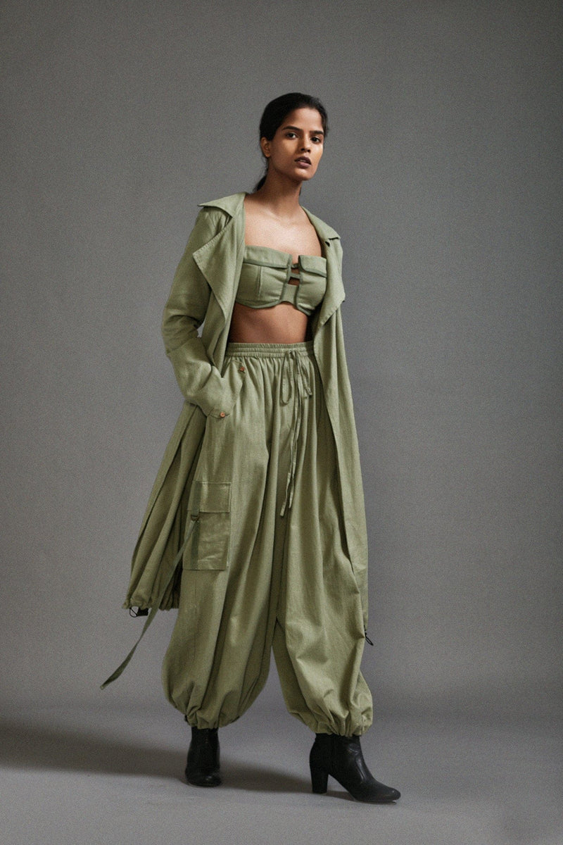 Mati Outfit Sets Green Safari Cargo Trench Set