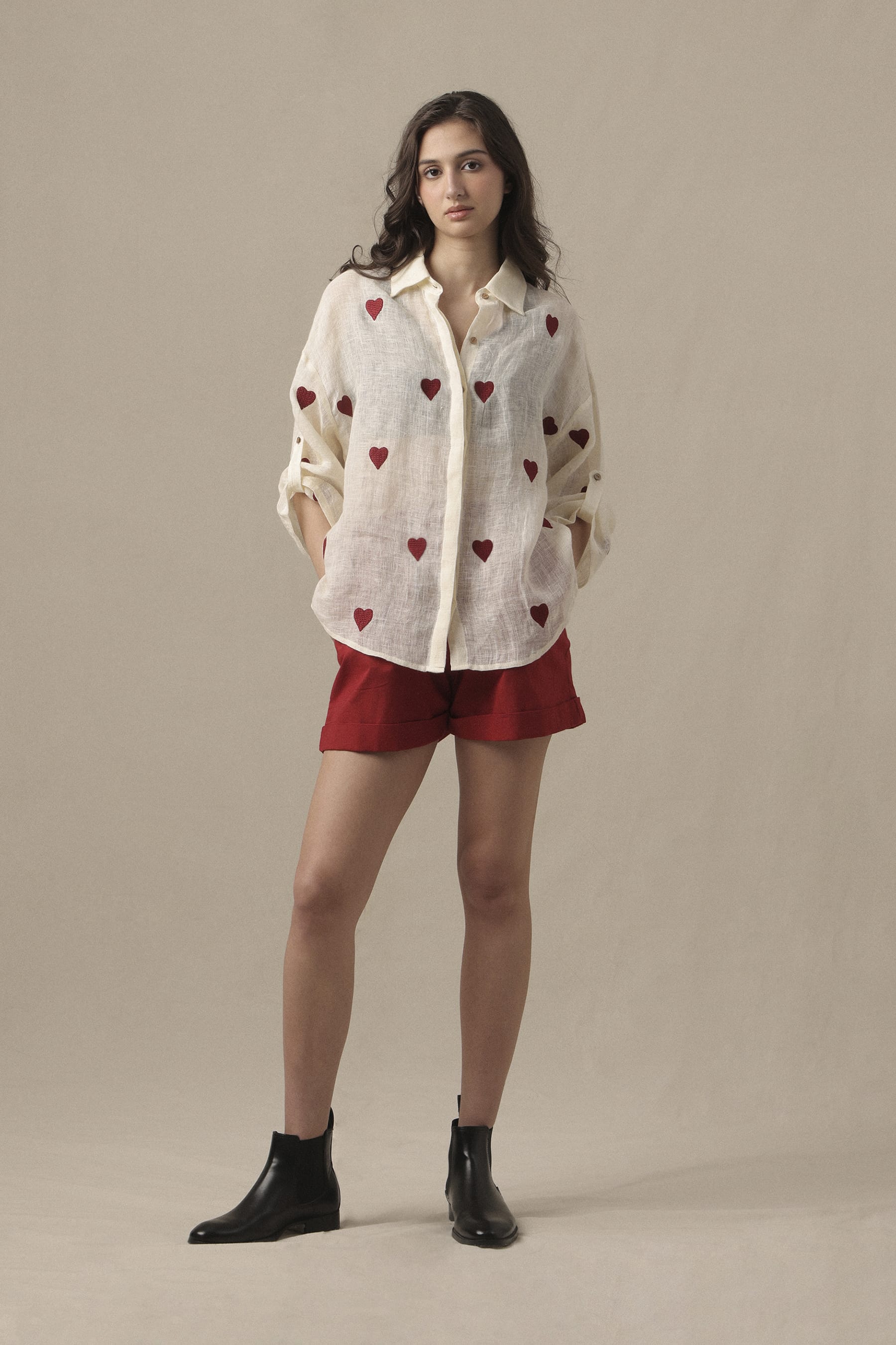 Mati Outfit Sets Linen Heart Shirt Set (2 PCS)
