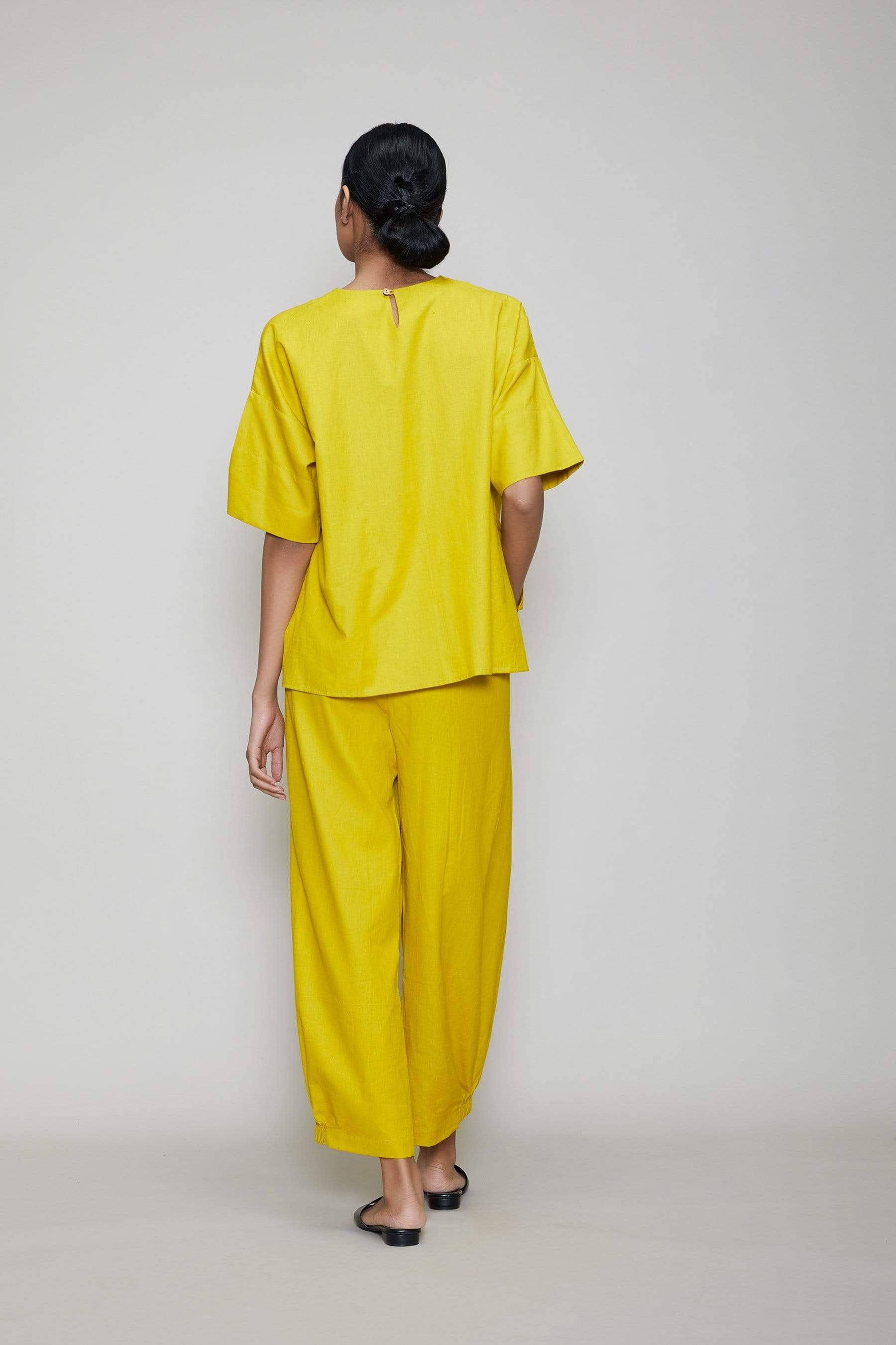 Handcrafted from Handwoven Organic Cotton, Yellow Coord Set for Women by Sustainable Fashion Designer Clothing Label MATI