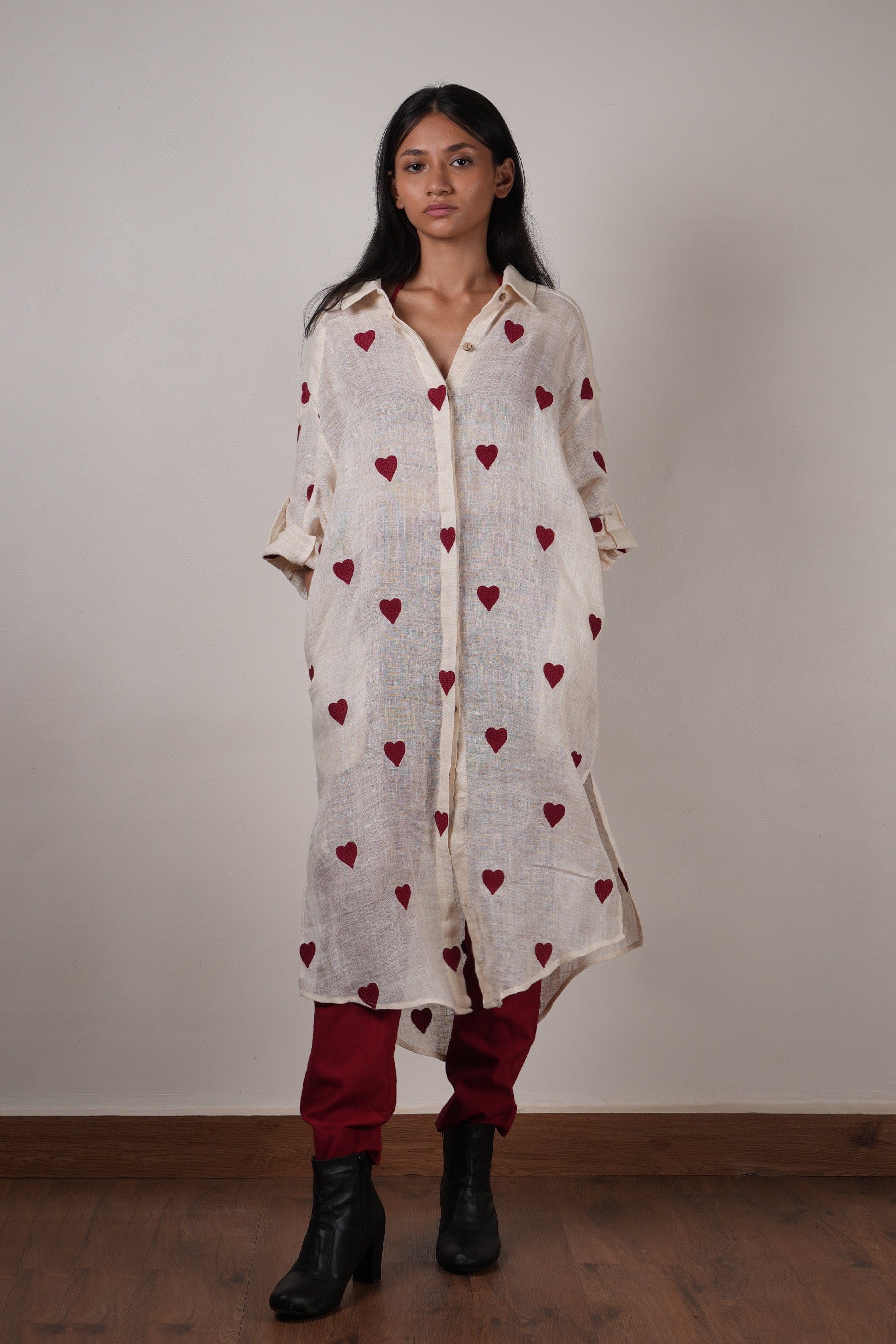 Handcrafted Organic Cotton and Linen Coord off-White and Red Set by Sustainable Clothing Label MATI