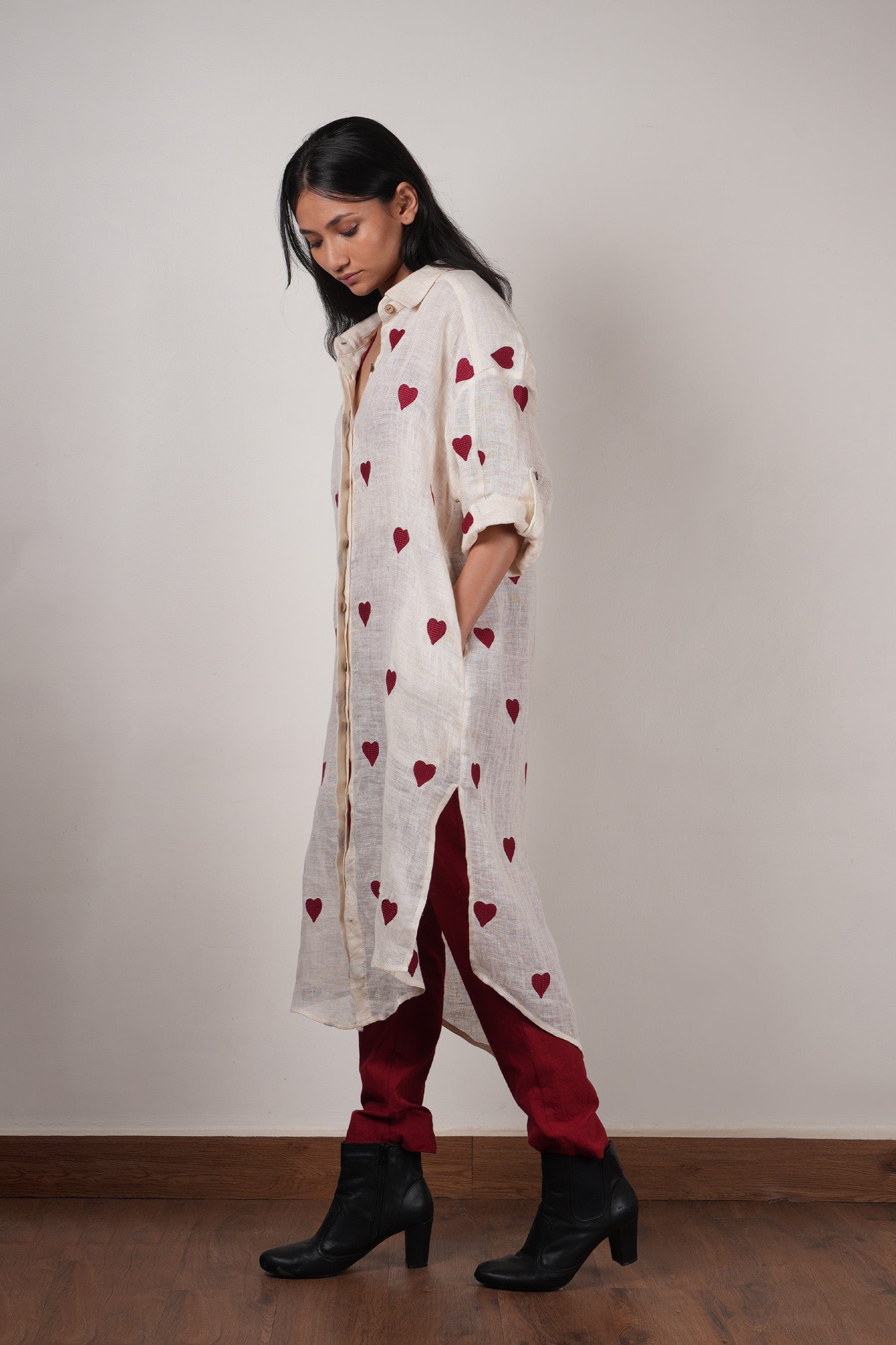Handcrafted Organic Cotton and Linen Coord off-White and Red Set by Sustainable Clothing Label MATI