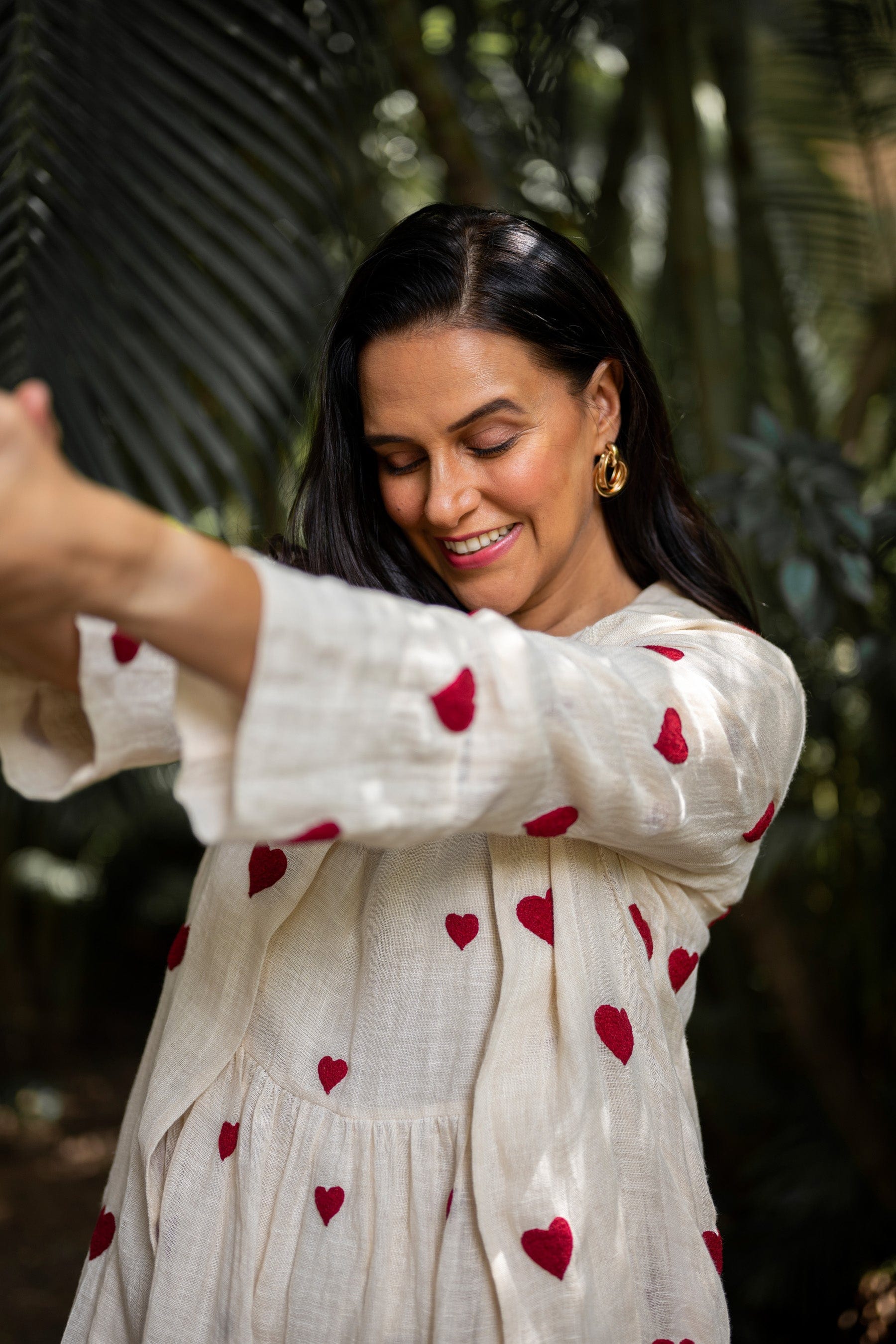 Handmade Pure Linen Offwhite Dress & Jacket Set with Thread Embroidery by Sustainable Clothing Label MATI