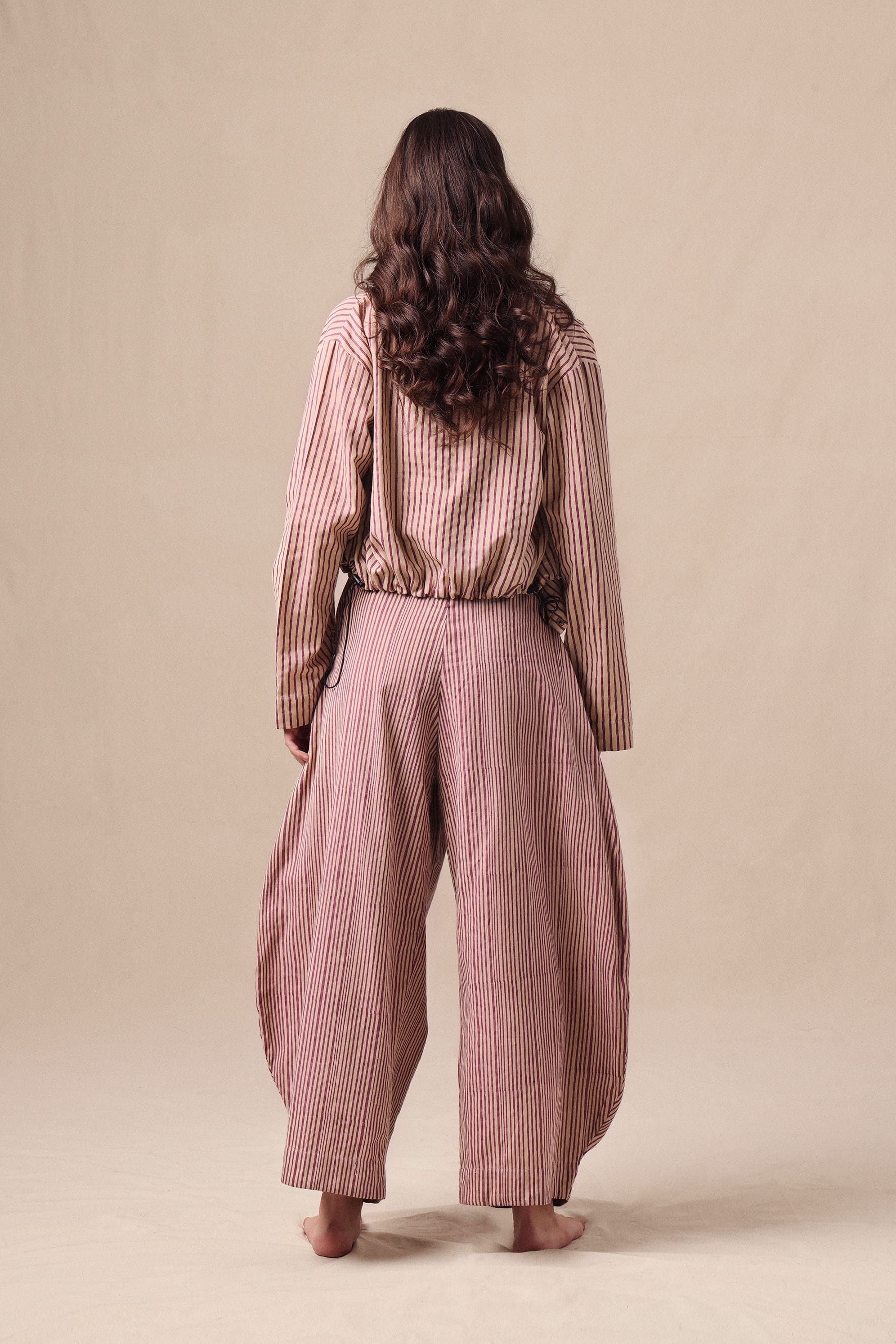 Mati Outfit Sets Mauve Striped Bodysuit Barrel Pants and Crop Jacket Co-Ord Set (3 PCS)