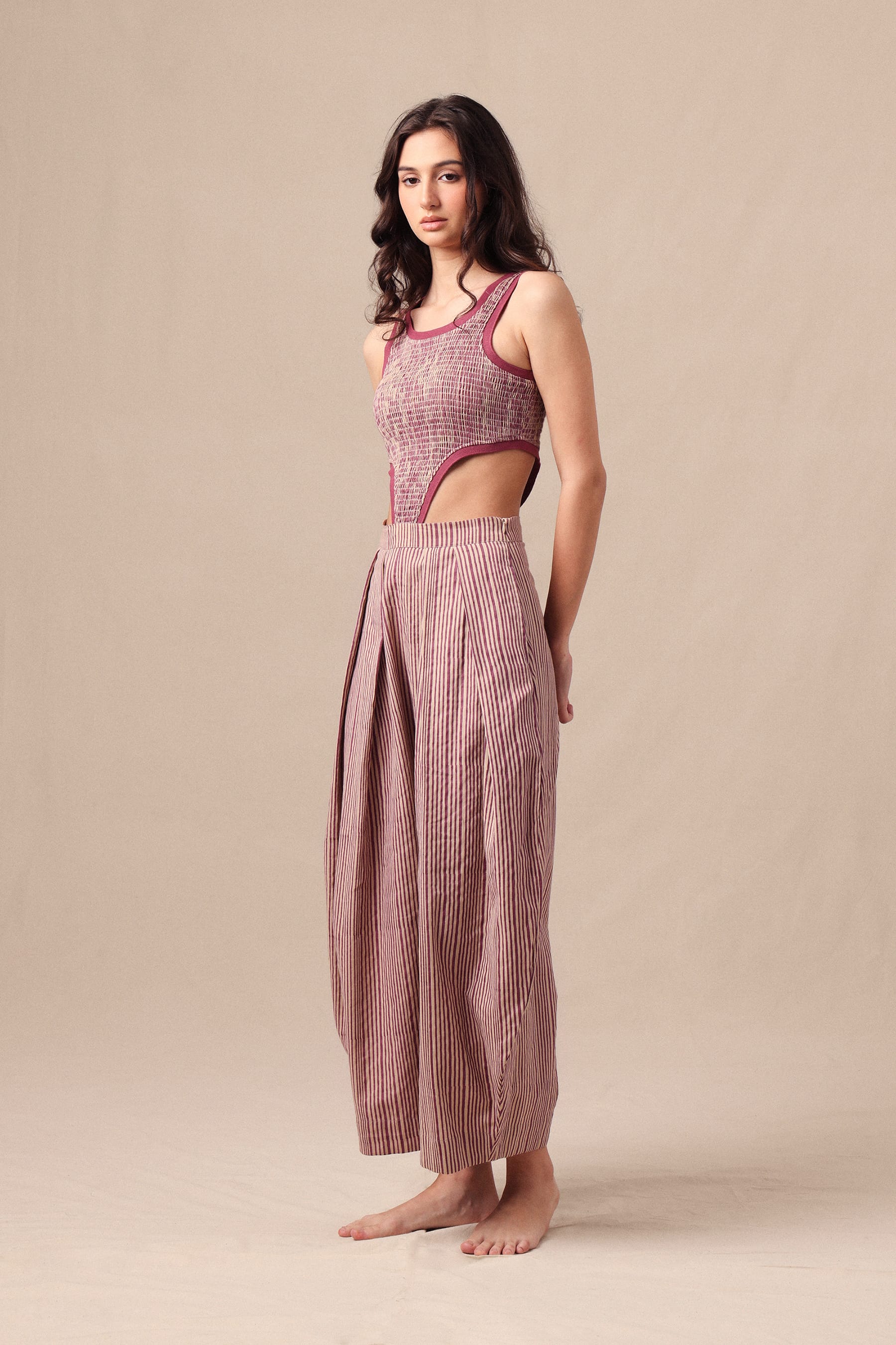 Mati Outfit Sets Mauve Striped Bodysuit & Barrel Pants Co-Ord Set (2 PCS)