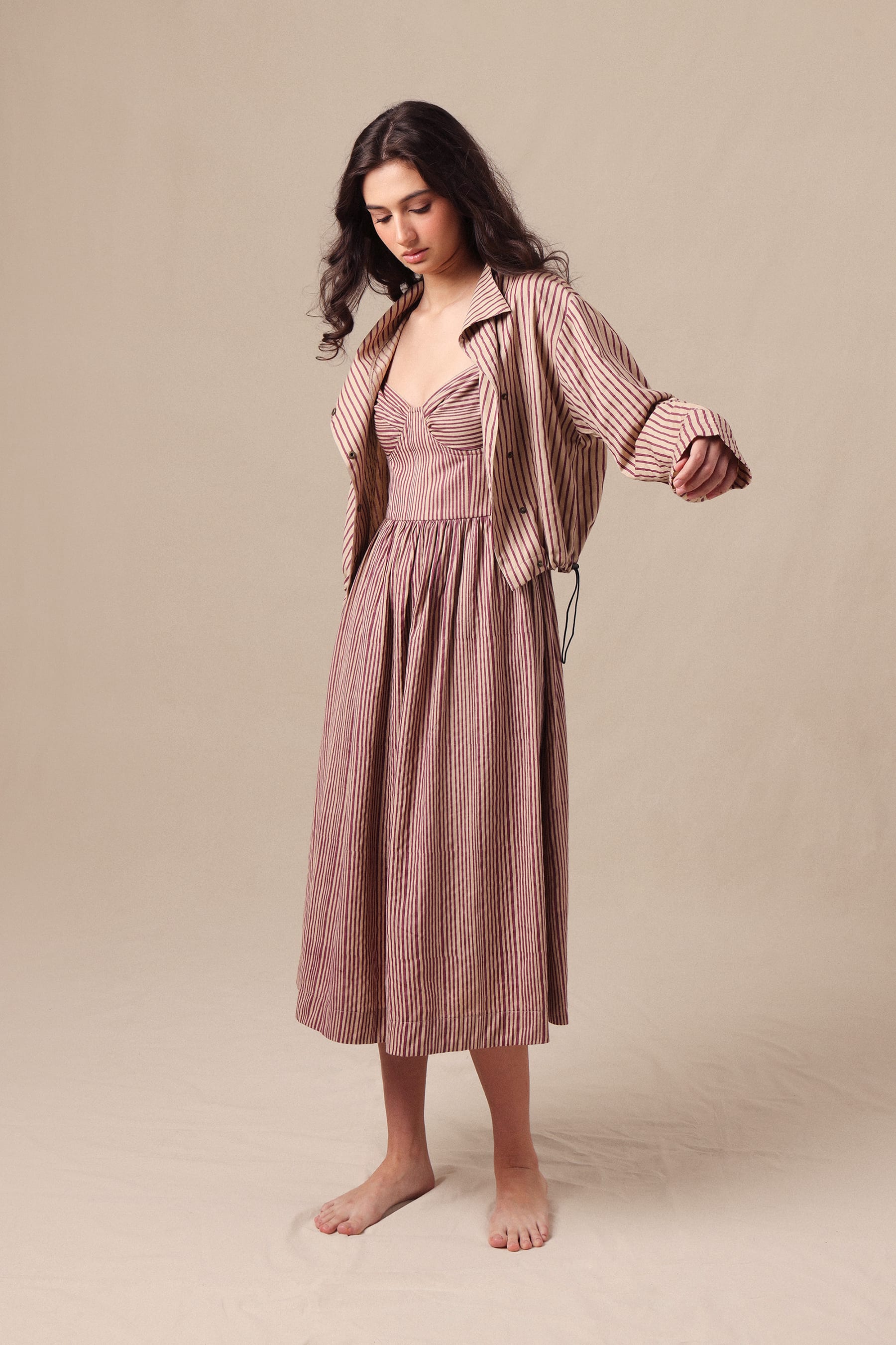 Mati Outfit Sets Mauve Striped Corset Dress & Crop Jacket Set (2 PCS)