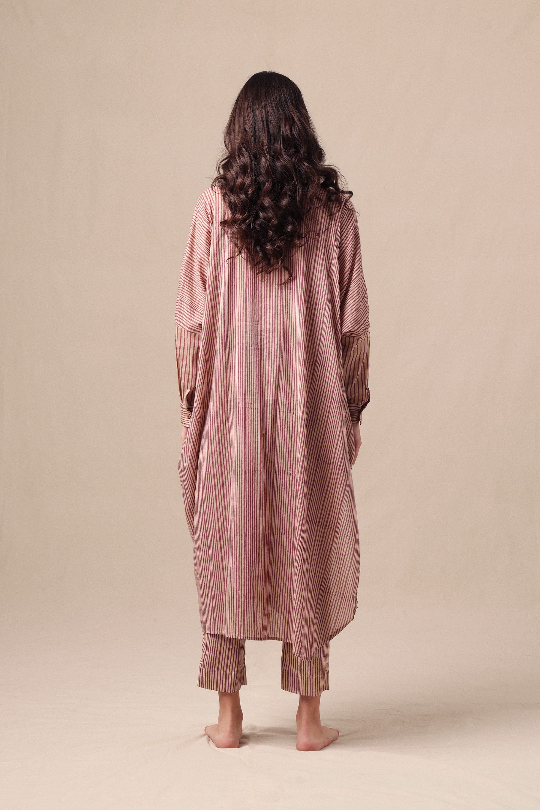 Mati Outfit Sets Mauve Striped Shirt Cowl Tunic & SE Pants Co-Ord Set (2 PCS)