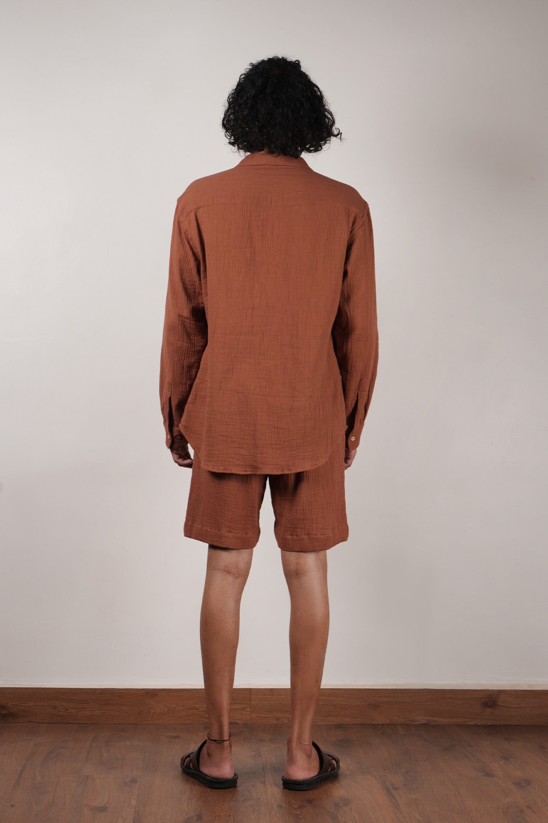 Mati Outfit Sets Men's Brown Crush Cotton Pocket Shirt & Shorts Set (2 PCS)