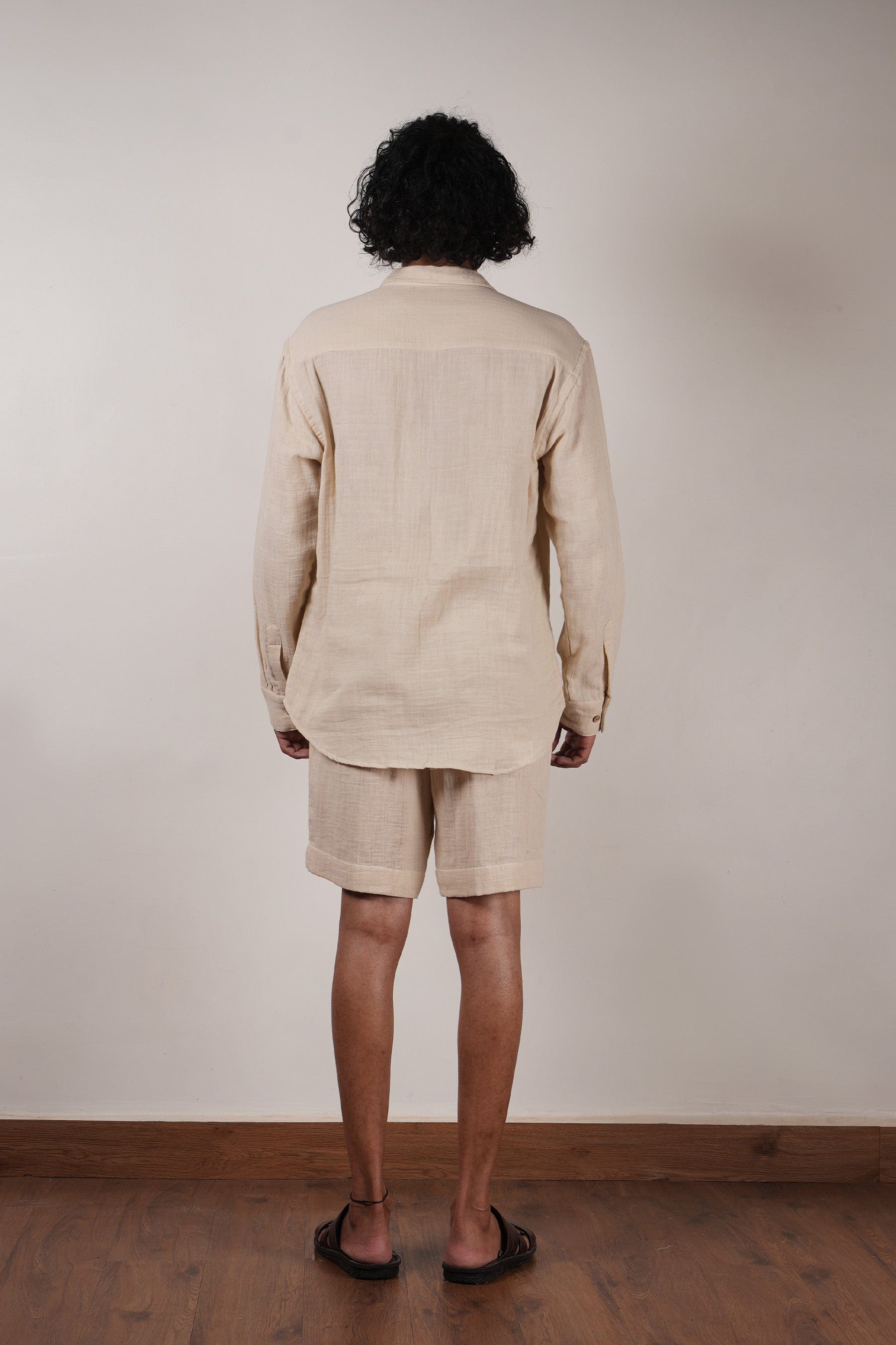 Mati Outfit Sets Men's Cream Crush Cotton Pocket Shirt & Shorts Set (2 PCS)