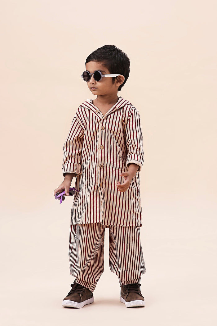 Mati Outfit Sets Mini MATI Boy's Hooded Mauve Striped Set (2 PCS)