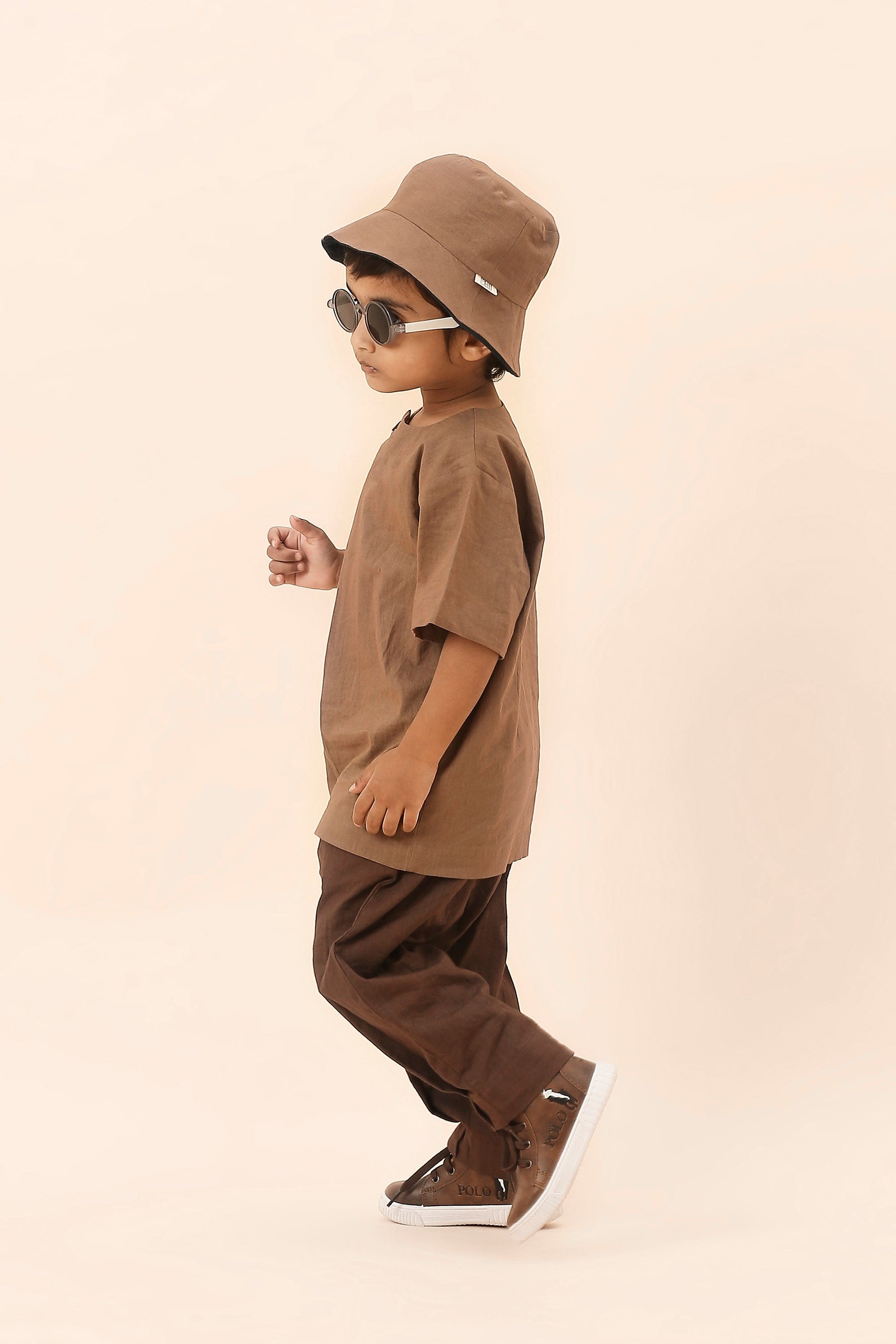Mati Outfit Sets Mini MATI Boys Overlap Shirt & Trouser Set - Beige & Brown (2 PCS)