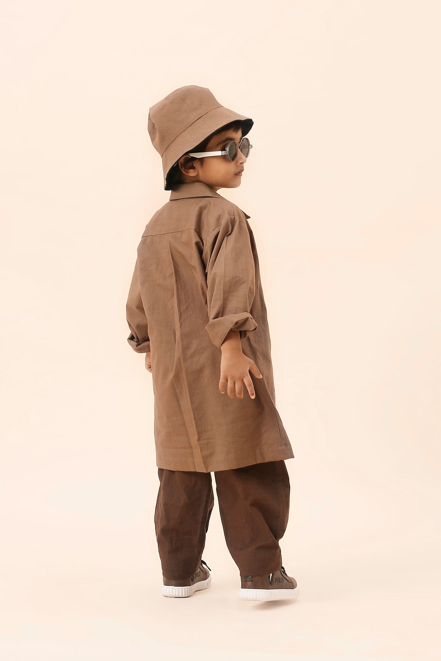 Mati Outfit Sets Mini MATI Boys Overlap Trouser Jacket Set - Beige & Brown (3 PCS)