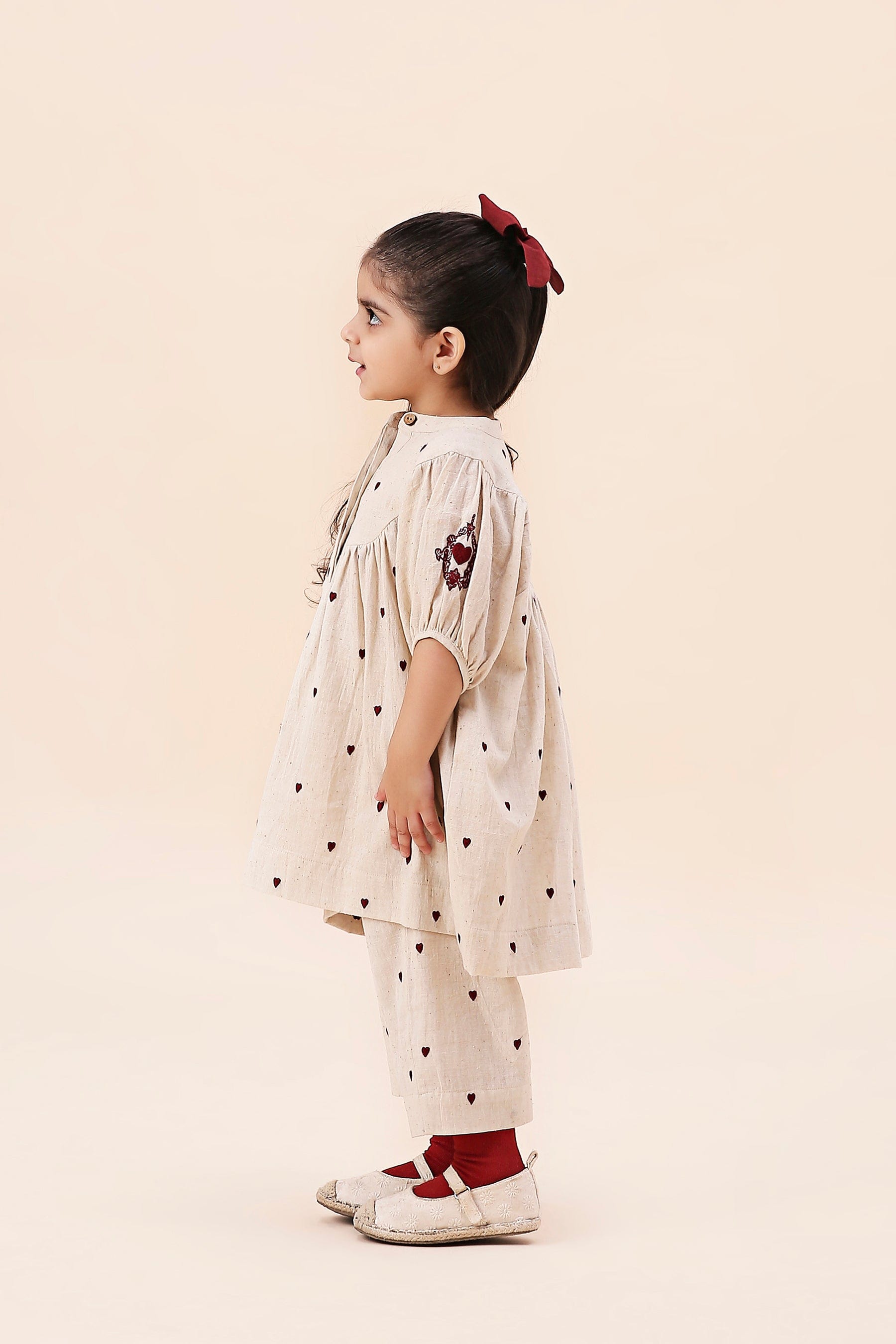 Mati Outfit Sets Mini MATI Girls Off-White Heart EMB Acra Tunic Set (2 PCS)