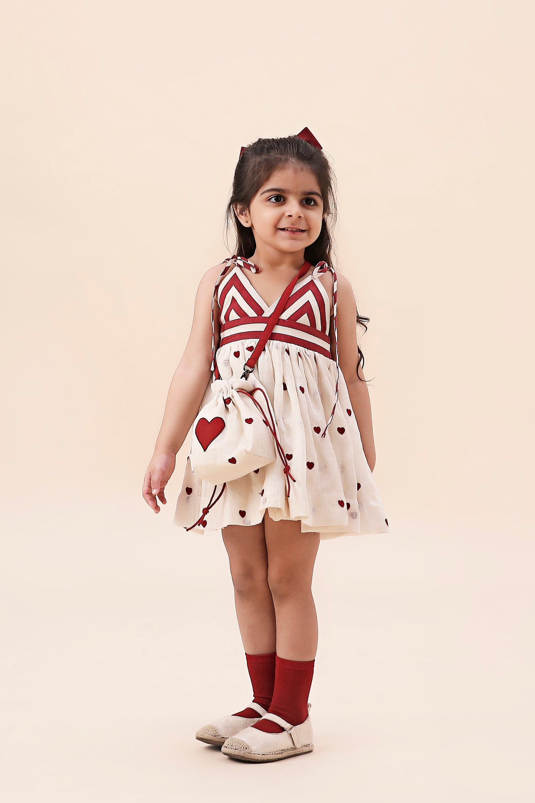Mati Outfit Sets Mini MATI Girls Rummy Dress-Oatmeal Hearts