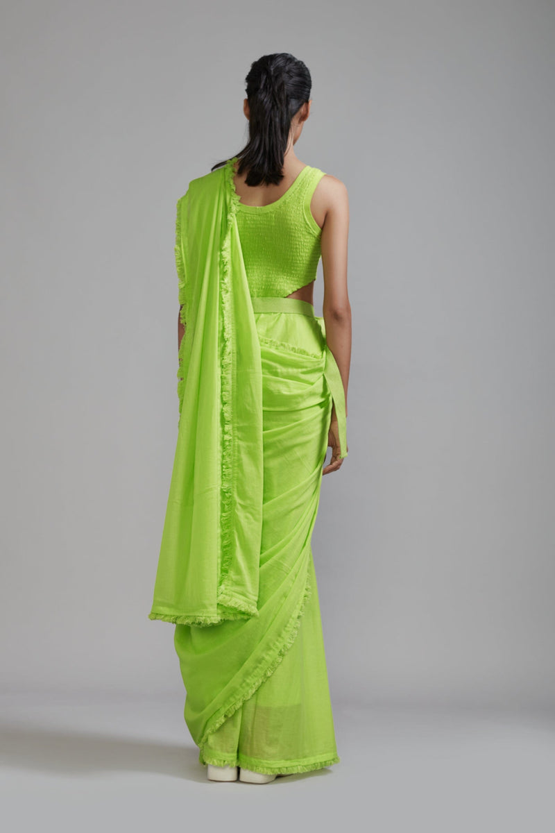 Mati Outfit Sets Neon Green Saree & Smocked Bodysuit Set (2 PCS)