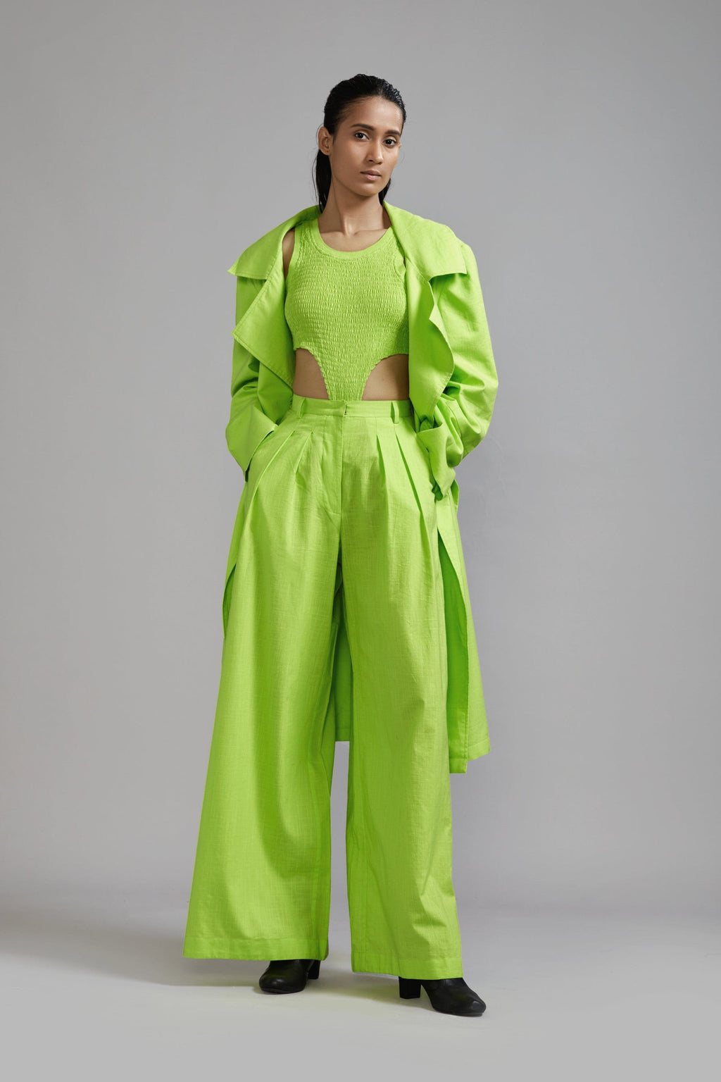 Mati Outfit Sets Neon Green Trench Jacket Set (3 PCS)
